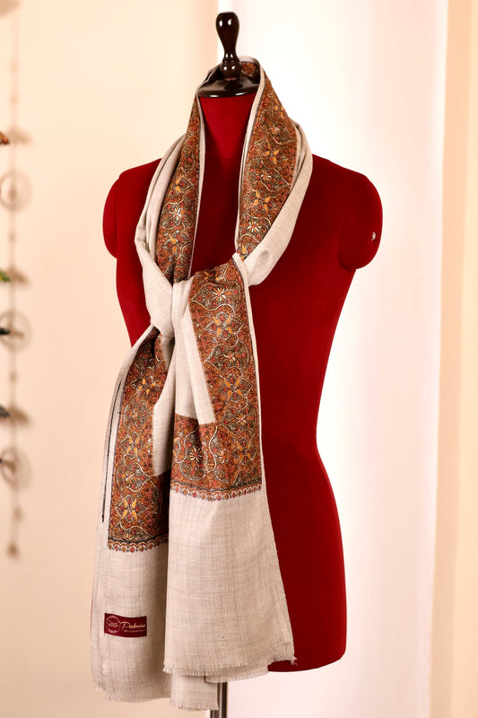 Authentic Pashmina Cashmere Shawl, Handmade Grey Kashmiri Pashmina Silk Shawl, Premium Cashmere Scarfs, Soft & Warm Shawls, Christmas Gift