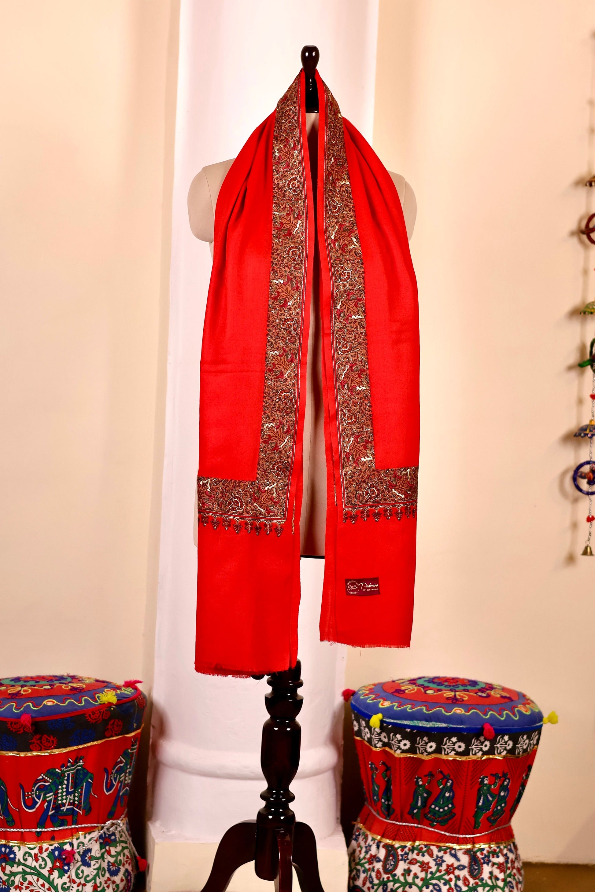 Elegant Pashmina Cashmere Shawl, Red Handmade Kashmiri Pashmina Silk Shawl, Premium Cashmere Scarfs, Soft & Warm Shawls, Christmas Gift
