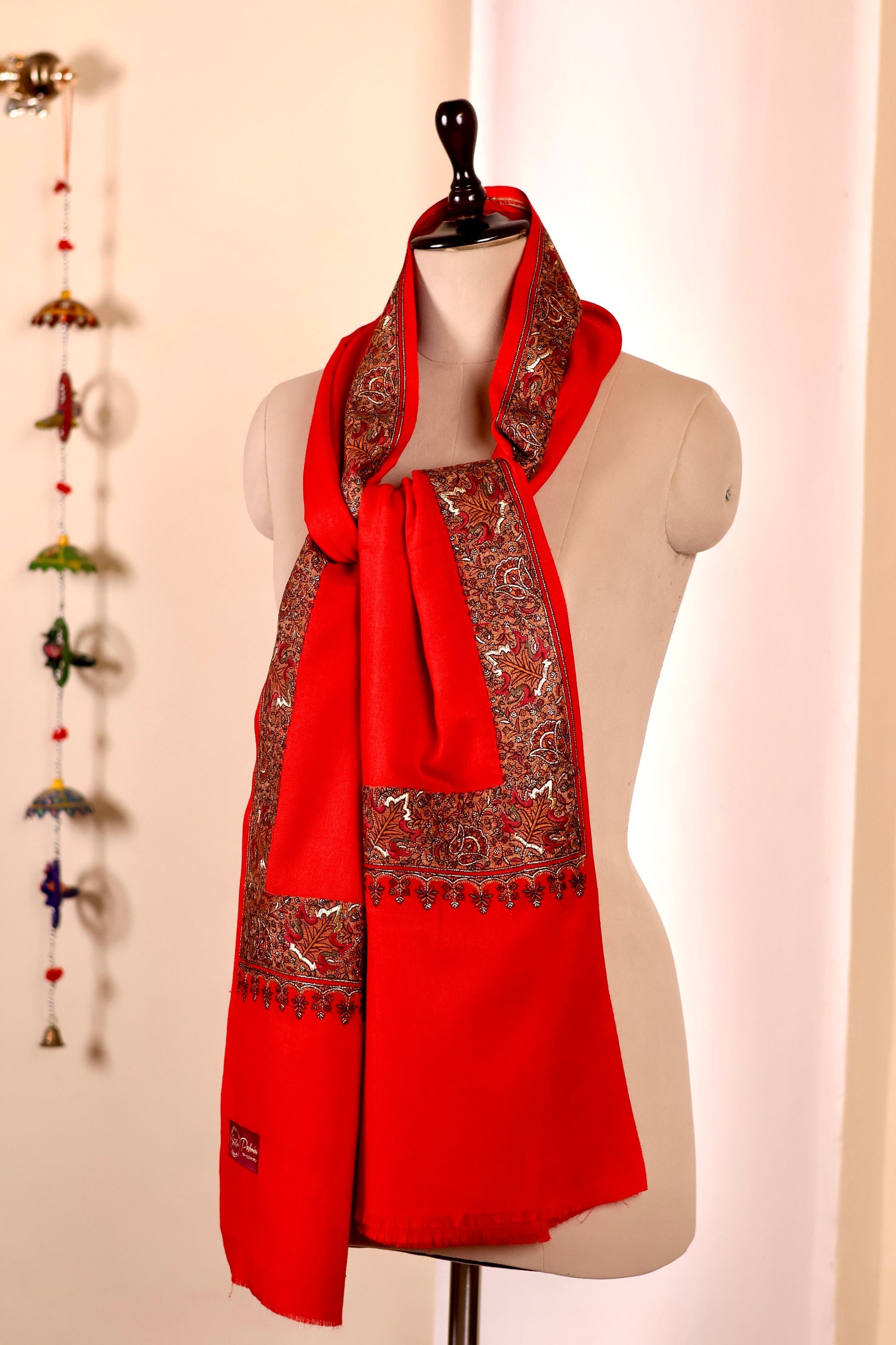 Elegant Pashmina Cashmere Shawl, Red Handmade Kashmiri Pashmina Silk Shawl, Premium Cashmere Scarfs, Soft & Warm Shawls, Christmas Gift