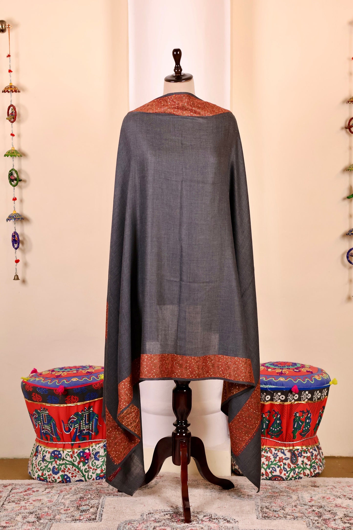 Elegant Pashmina Cashmere Shawl, Dark Grey Handmade Kashmiri Pashmina Silk Shawl, Premium Cashmere Scarfs, Soft & Warm Shawls Christmas Gift