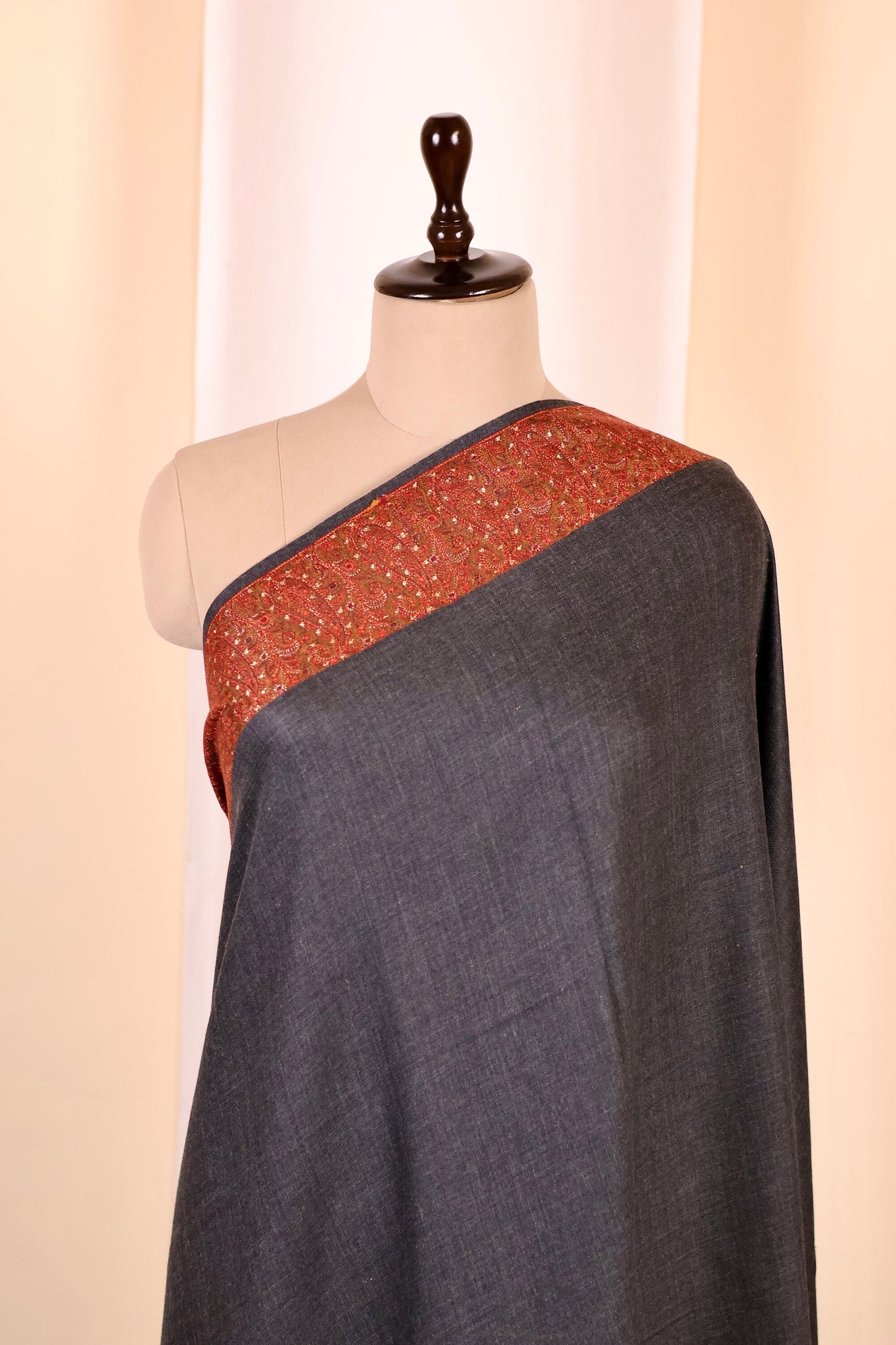 Elegant Pashmina Cashmere Shawl, Dark Grey Handmade Kashmiri Pashmina Silk Shawl, Premium Cashmere Scarfs, Soft & Warm Shawls Christmas Gift
