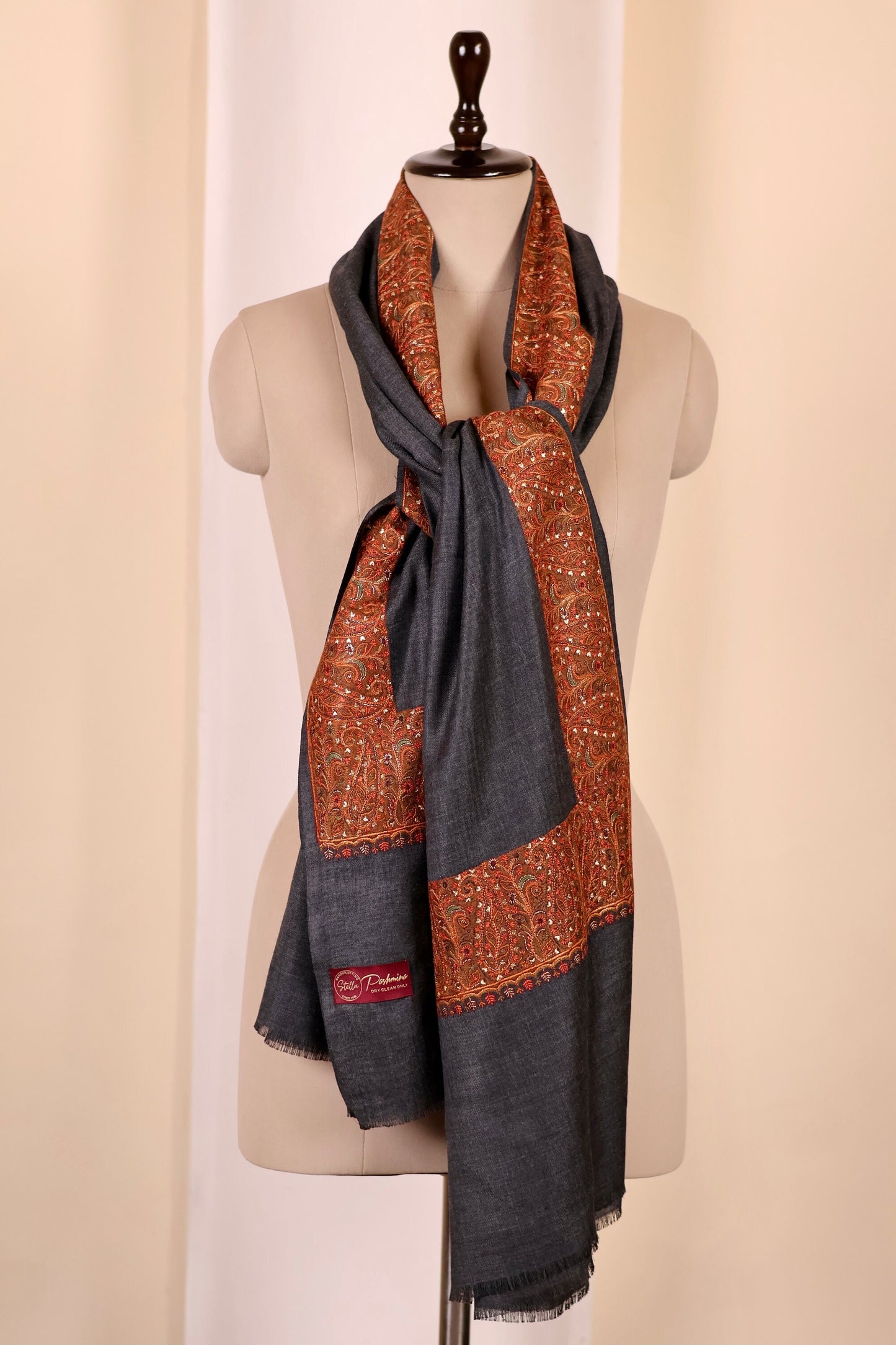 Elegant Pashmina Cashmere Shawl, Dark Grey Handmade Kashmiri Pashmina Silk Shawl, Premium Cashmere Scarfs, Soft & Warm Shawls Christmas Gift
