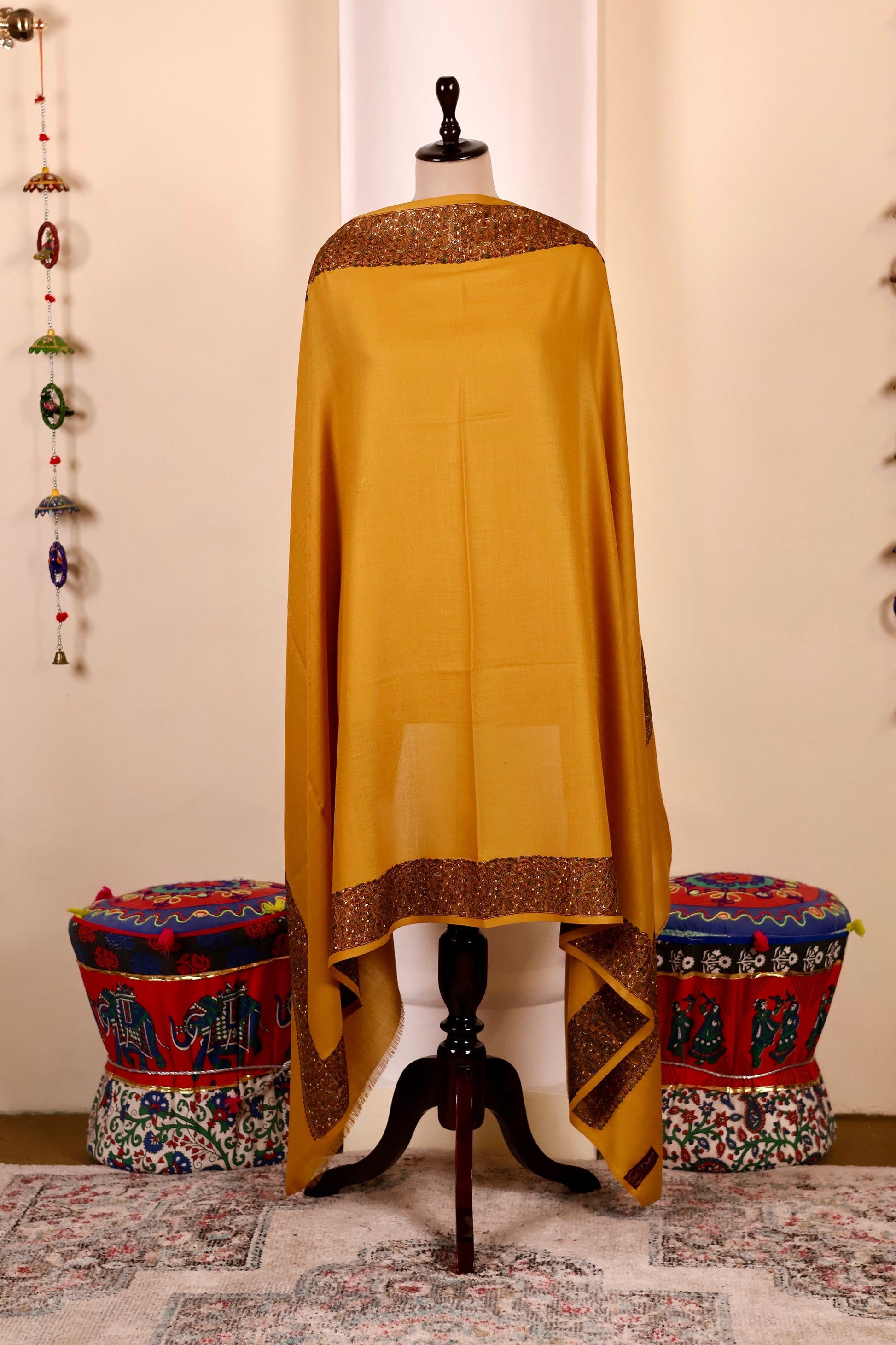 Elegant Pashmina Cashmere Shawl, Yellow Handmade Kashmiri Pashmina Silk Shawl, Premium Cashmere Scarfs, Soft & Warm Shawls, Christmas Gift