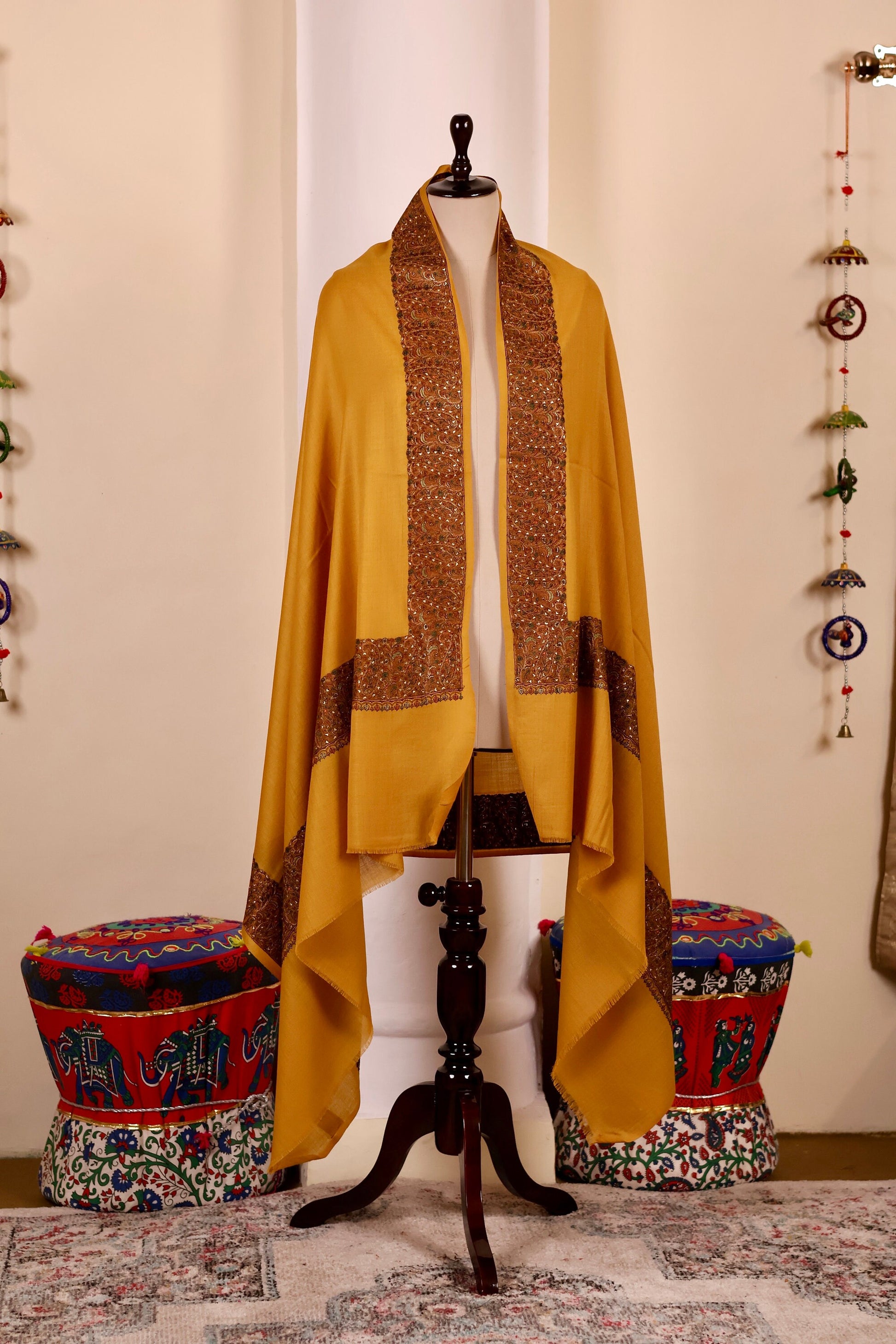 Elegant Pashmina Cashmere Shawl, Yellow Handmade Kashmiri Pashmina Silk Shawl, Premium Cashmere Scarfs, Soft & Warm Shawls, Christmas Gift