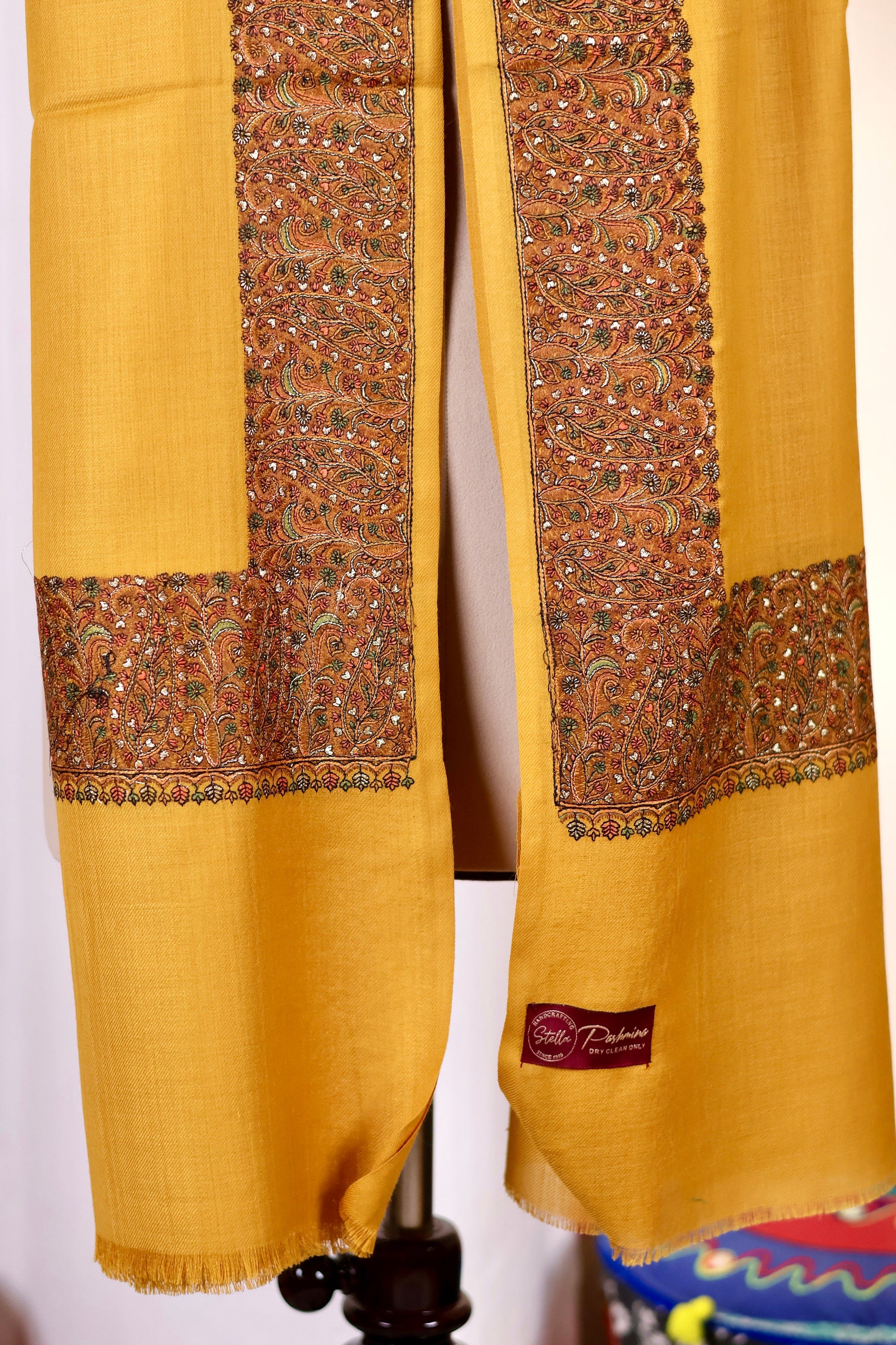 Elegant Pashmina Cashmere Shawl, Yellow Handmade Kashmiri Pashmina Silk Shawl, Premium Cashmere Scarfs, Soft & Warm Shawls, Christmas Gift