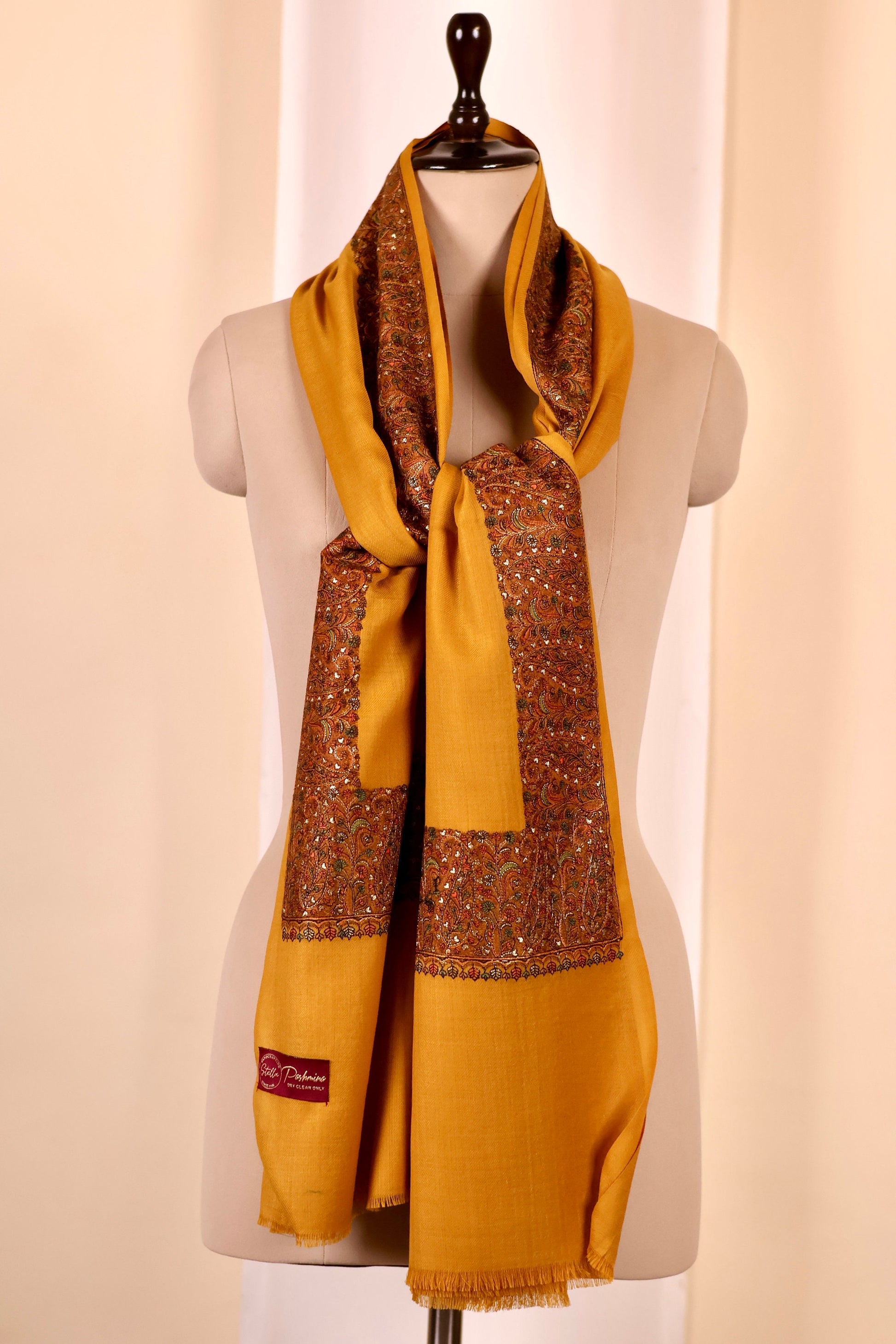 Elegant Pashmina Cashmere Shawl, Yellow Handmade Kashmiri Pashmina Silk Shawl, Premium Cashmere Scarfs, Soft & Warm Shawls, Christmas Gift