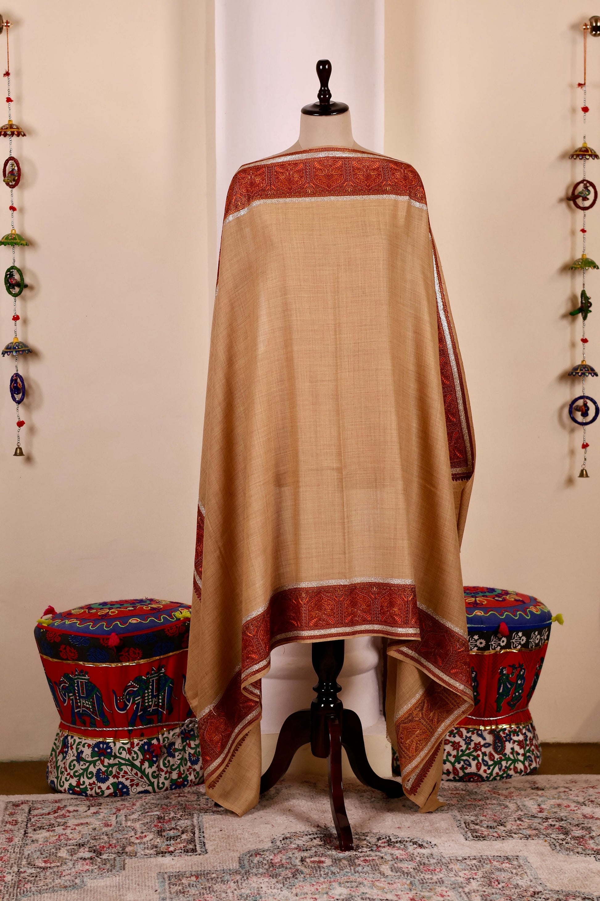Elegant Pashmina Cashmere Shawl, Beige Handmade Kashmiri Pashmina Silk Shawl, Premium Cashmere Scarfs, Soft & Warm Shawls, Christmas Gift