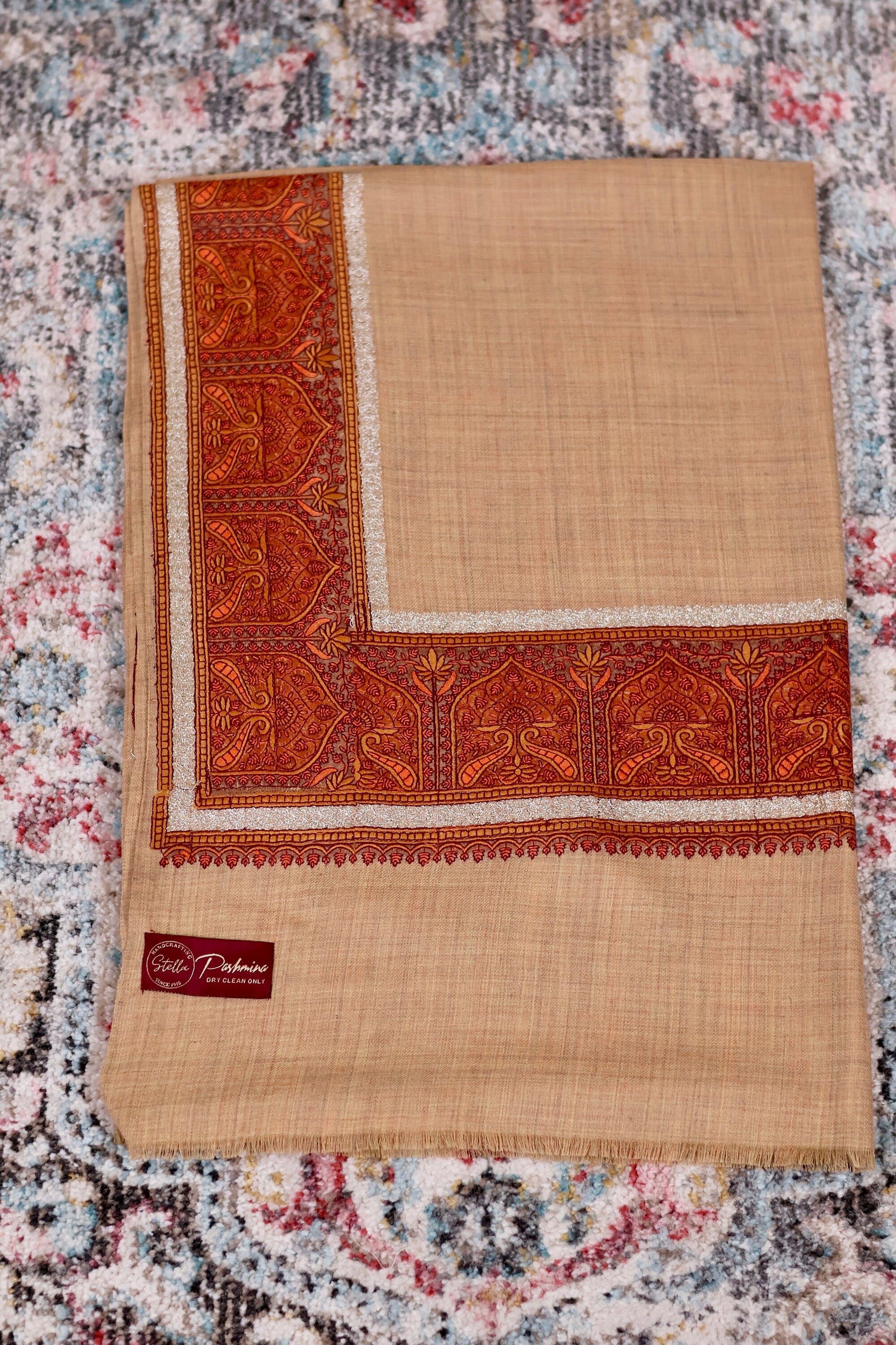 Elegant Pashmina Cashmere Shawl, Beige Handmade Kashmiri Pashmina Silk Shawl, Premium Cashmere Scarfs, Soft & Warm Shawls, Christmas Gift