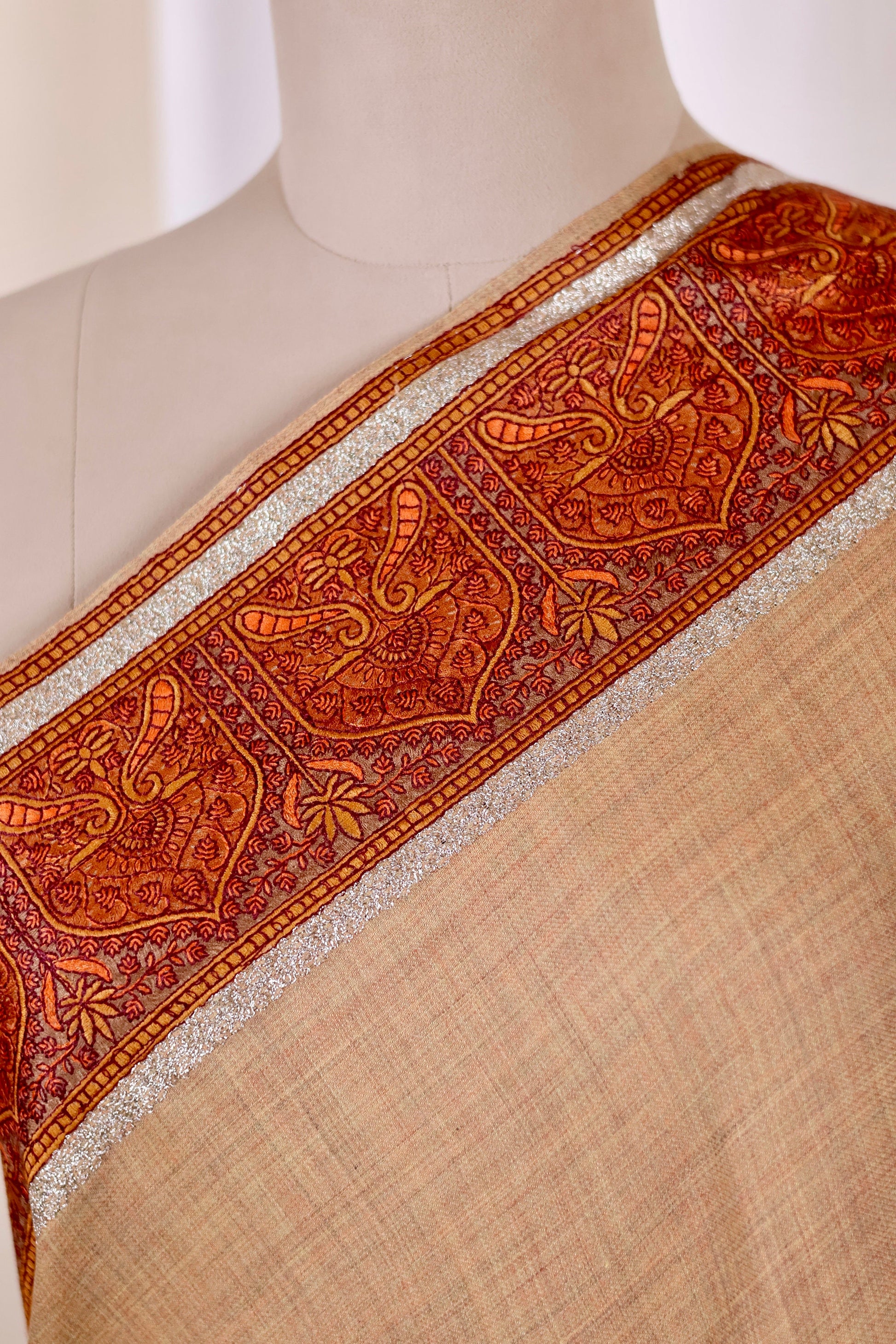 Elegant Pashmina Cashmere Shawl, Beige Handmade Kashmiri Pashmina Silk Shawl, Premium Cashmere Scarfs, Soft & Warm Shawls, Christmas Gift