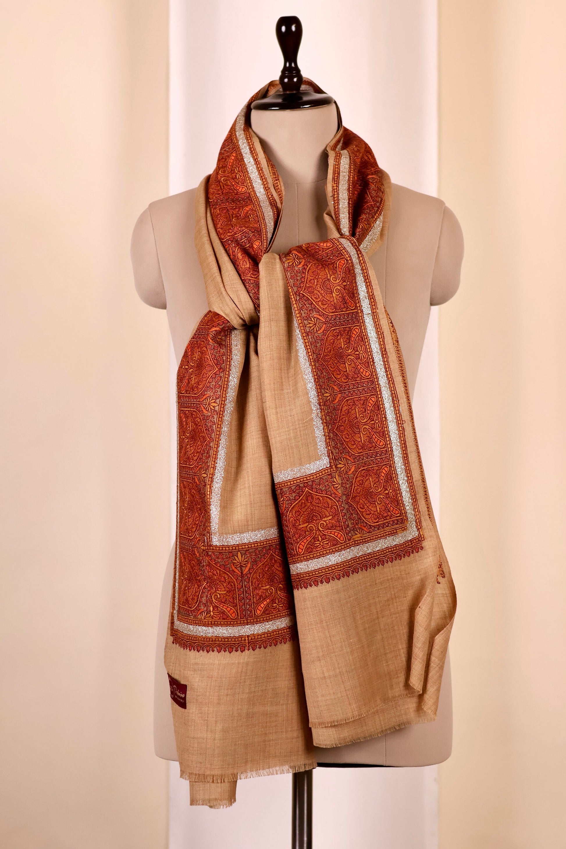 Elegant Pashmina Cashmere Shawl, Beige Handmade Kashmiri Pashmina Silk Shawl, Premium Cashmere Scarfs, Soft & Warm Shawls, Christmas Gift