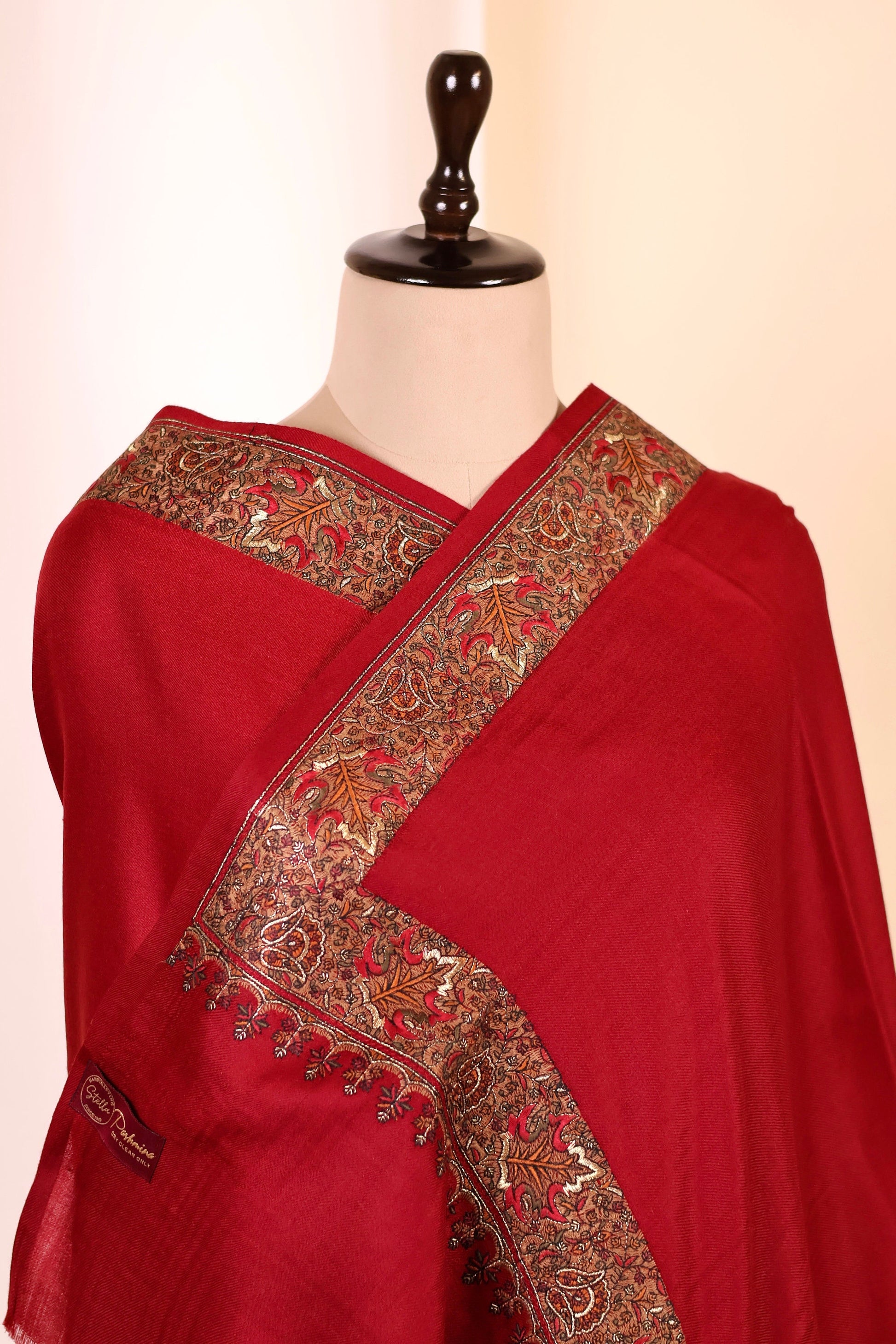Elegant Pashmina Cashmere Shawl, Red Handmade Kashmiri Pashmina Silk Shawl, Premium Cashmere Scarfs, Soft & Warm Shawls, Christmas Gift