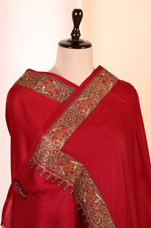 Elegant Pashmina Cashmere Shawl, Red Handmade Kashmiri Pashmina Silk Shawl, Premium Cashmere Scarfs, Soft & Warm Shawls, Christmas Gift