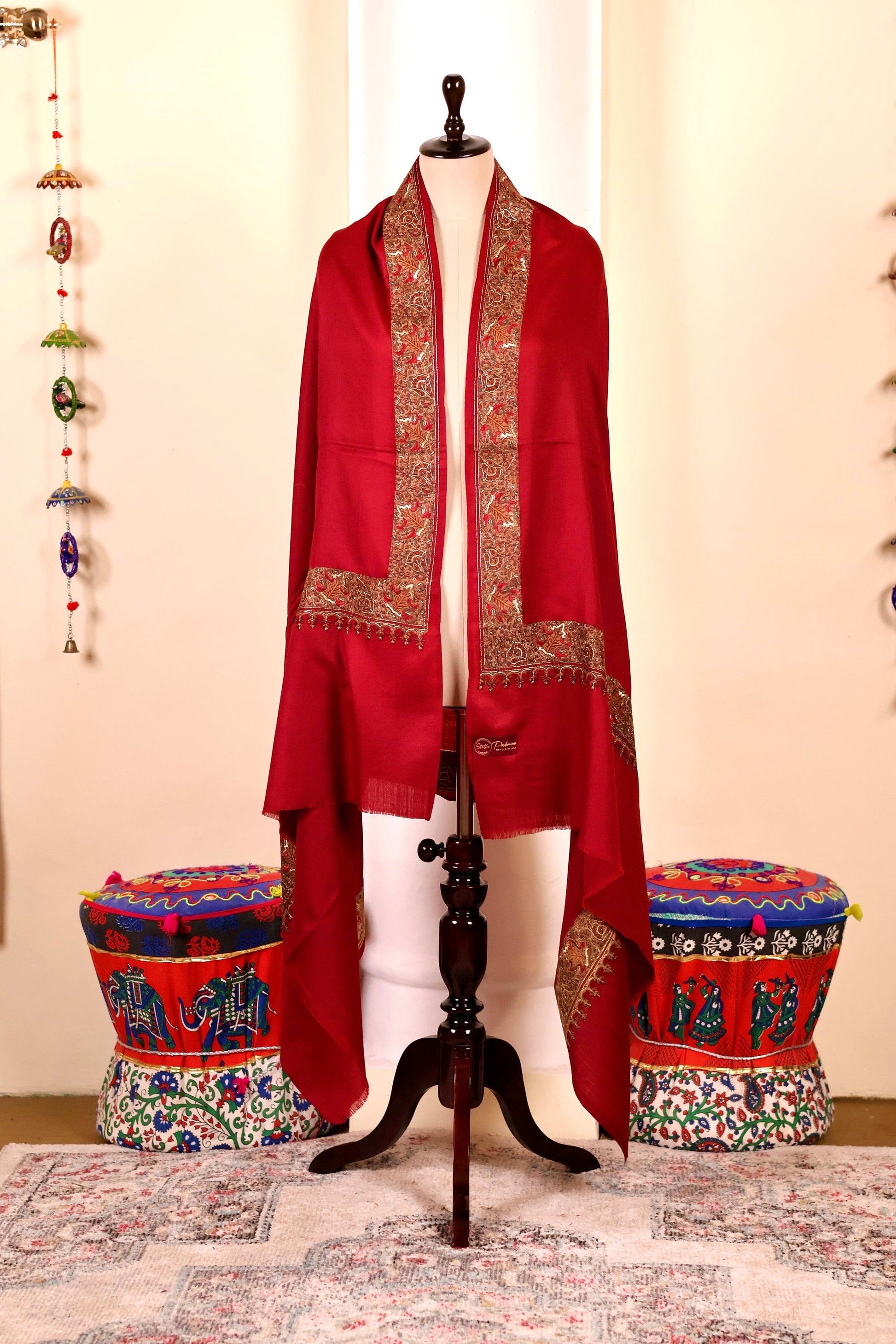 Elegant Pashmina Cashmere Shawl, Red Handmade Kashmiri Pashmina Silk Shawl, Premium Cashmere Scarfs, Soft & Warm Shawls, Christmas Gift