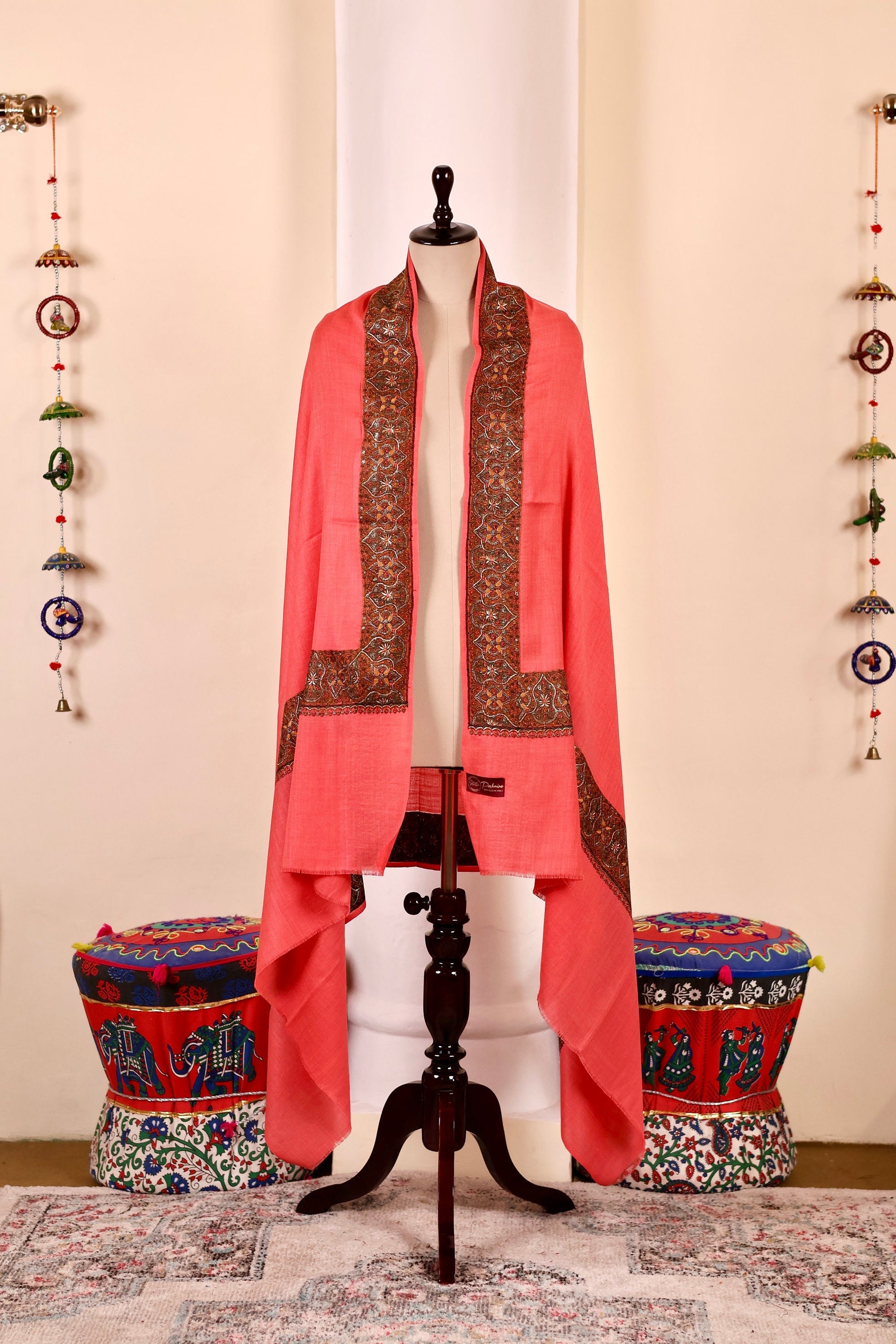 Elegant Pashmina Cashmere Shawl, Pink Handmade Kashmiri Pashmina Silk Shawl, Premium Cashmere Scarfs, Soft & Warm Shawls, Christmas Gift