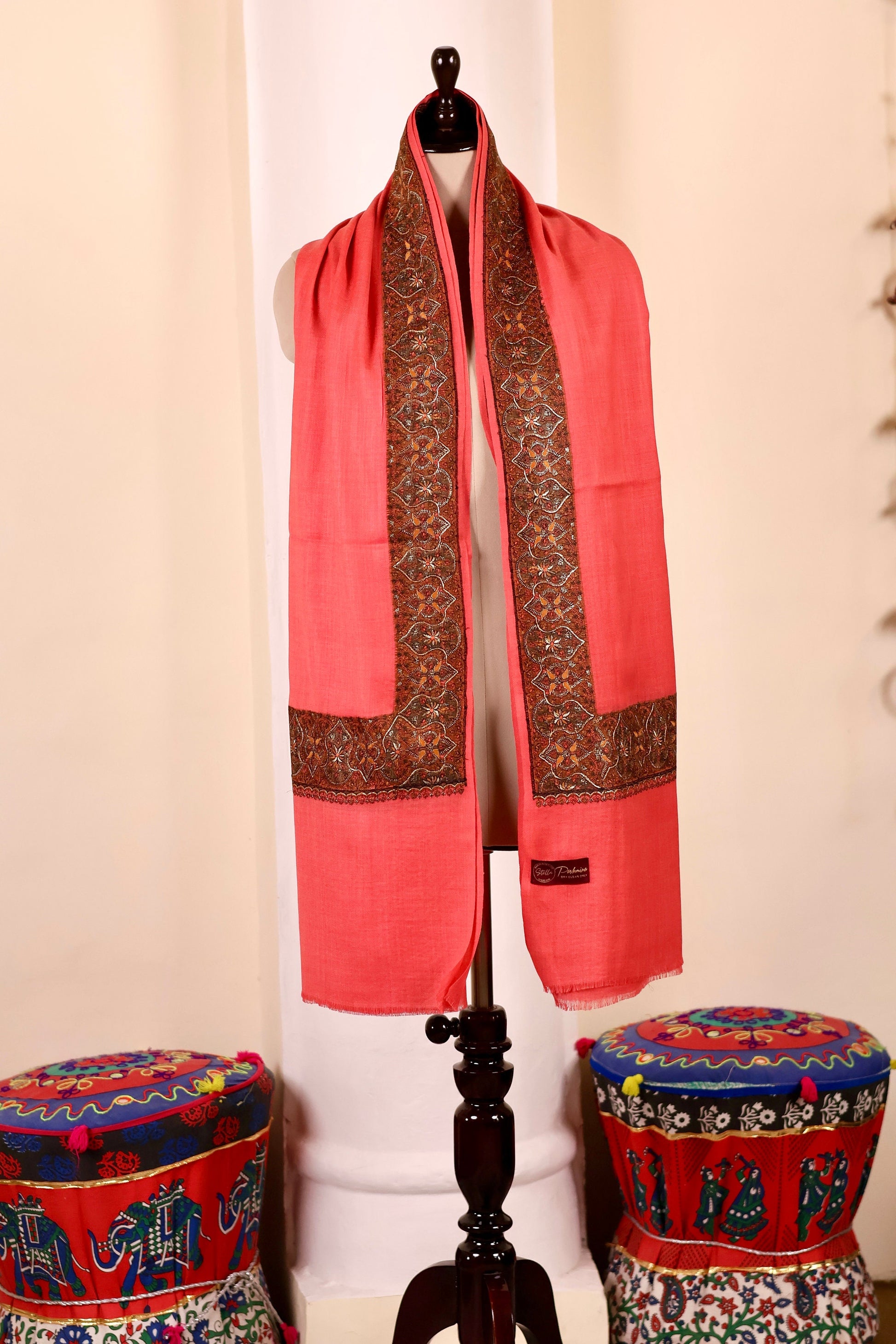Elegant Pashmina Cashmere Shawl, Pink Handmade Kashmiri Pashmina Silk Shawl, Premium Cashmere Scarfs, Soft & Warm Shawls, Christmas Gift