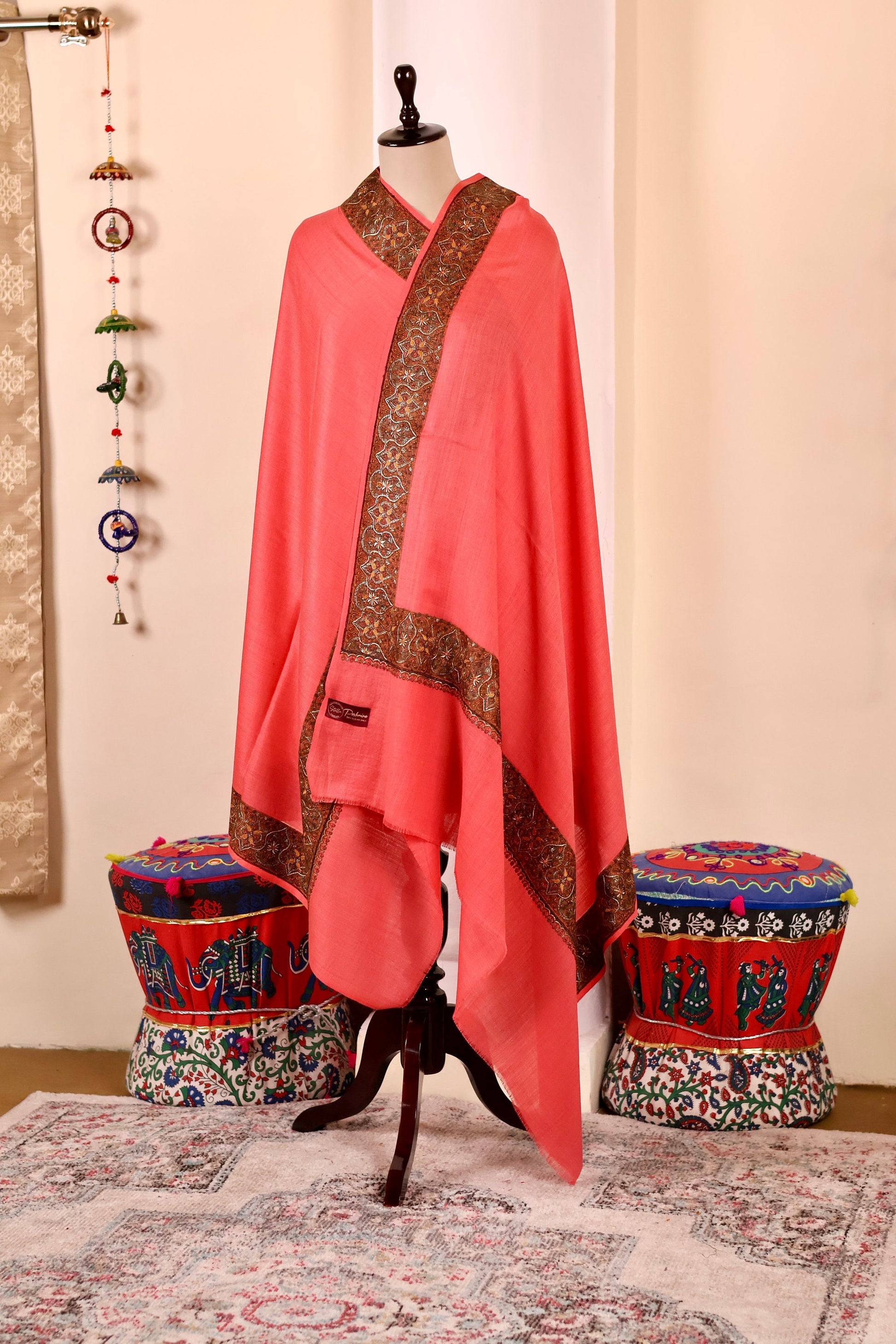 Elegant Pashmina Cashmere Shawl, Pink Handmade Kashmiri Pashmina Silk Shawl, Premium Cashmere Scarfs, Soft & Warm Shawls, Christmas Gift
