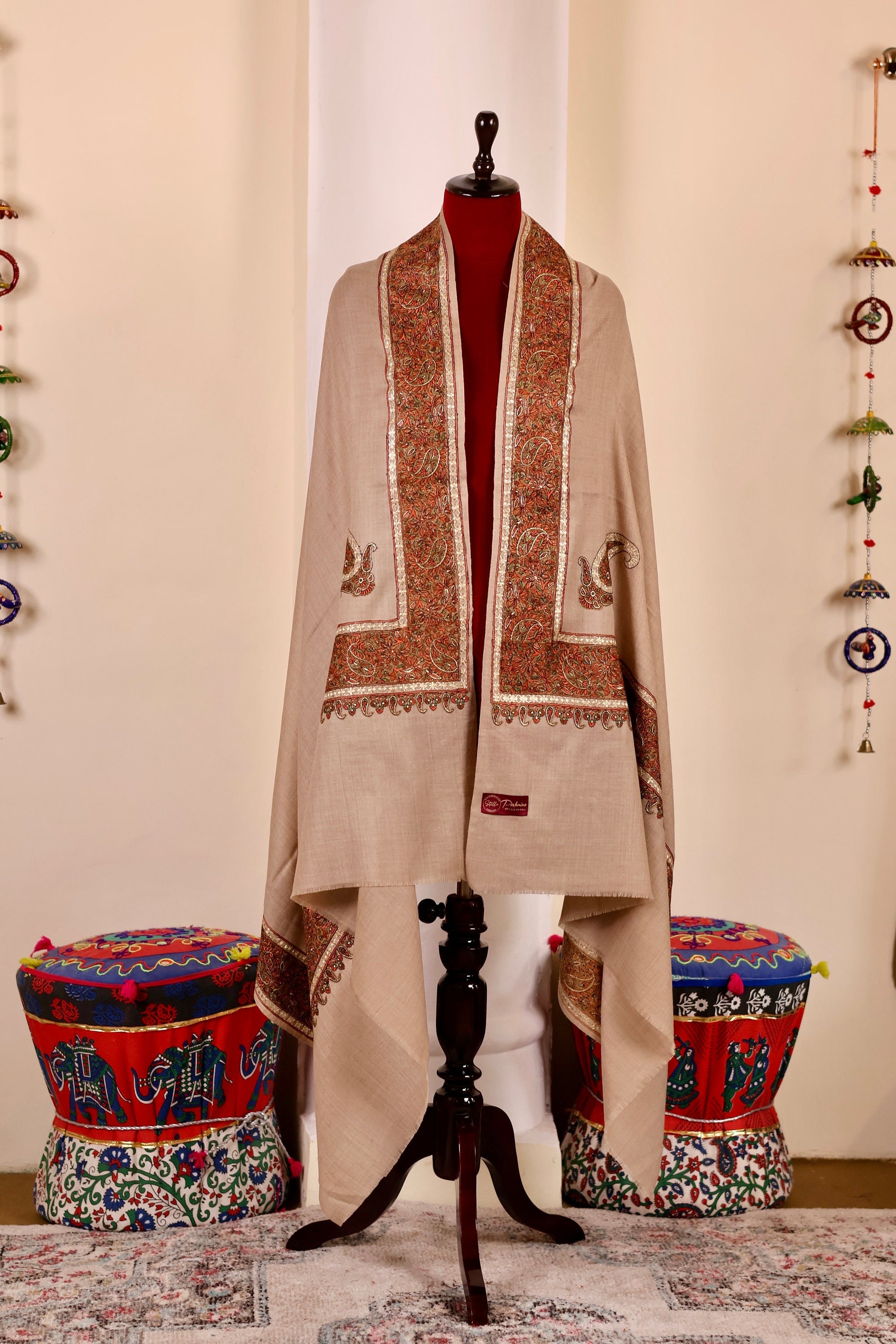 Handmade Pashmina Cashmere Shawl, Hand Embroidery Kashmiri Pashmina Silk Shawl, Premium Cashmere Scarfs, Soft & Warm Shawls, Christmas Gift