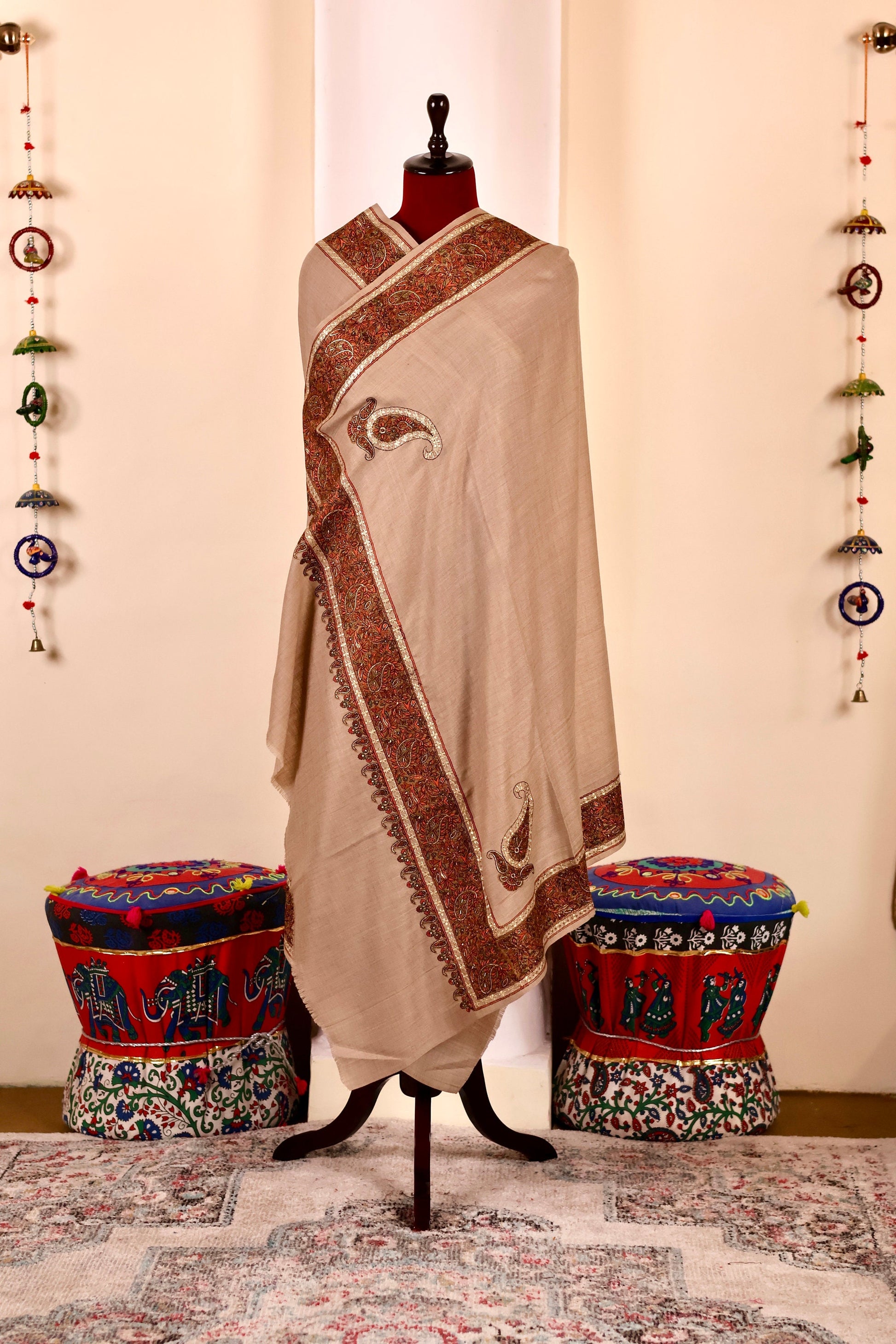 Handmade Pashmina Cashmere Shawl, Hand Embroidery Kashmiri Pashmina Silk Shawl, Premium Cashmere Scarfs, Soft & Warm Shawls, Christmas Gift