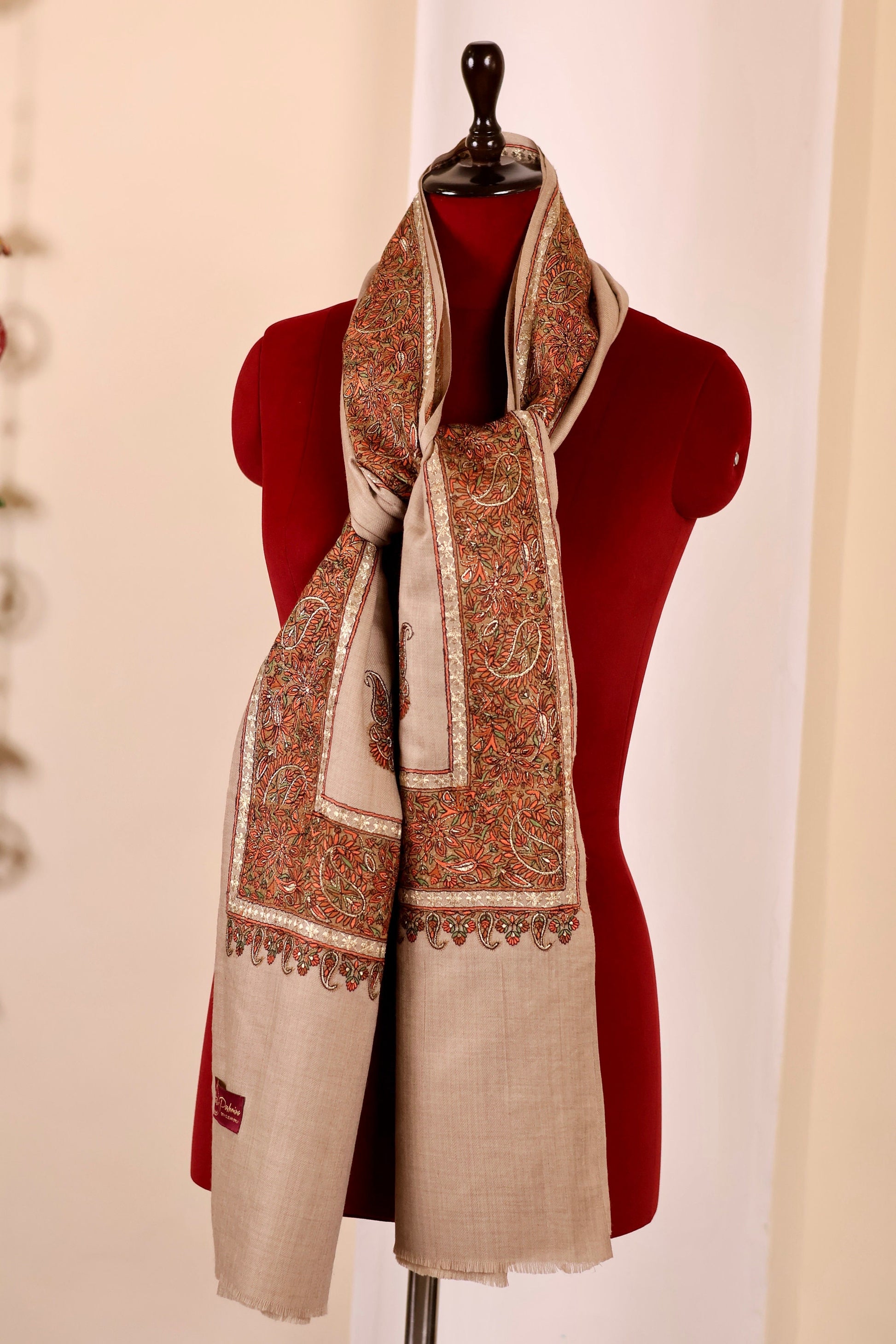 Handmade Pashmina Cashmere Shawl, Hand Embroidery Kashmiri Pashmina Silk Shawl, Premium Cashmere Scarfs, Soft & Warm Shawls, Christmas Gift