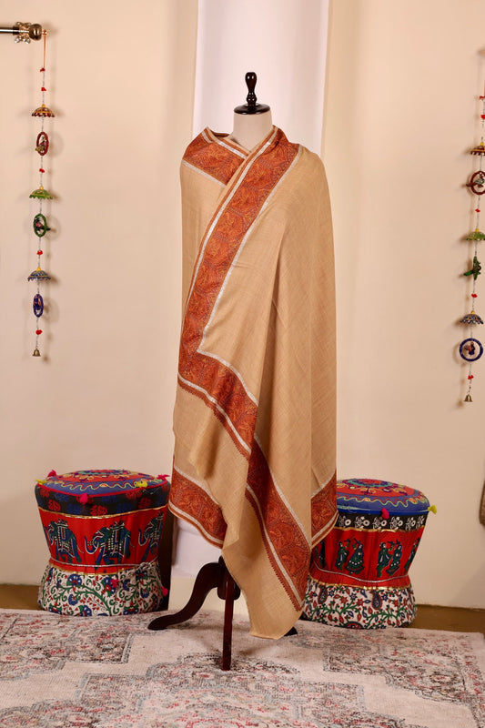 Elegant Pashmina Cashmere Shawl, Beige Handmade Kashmiri Pashmina Silk Shawl, Premium Cashmere Scarfs, Soft & Warm Shawls, Christmas Gift