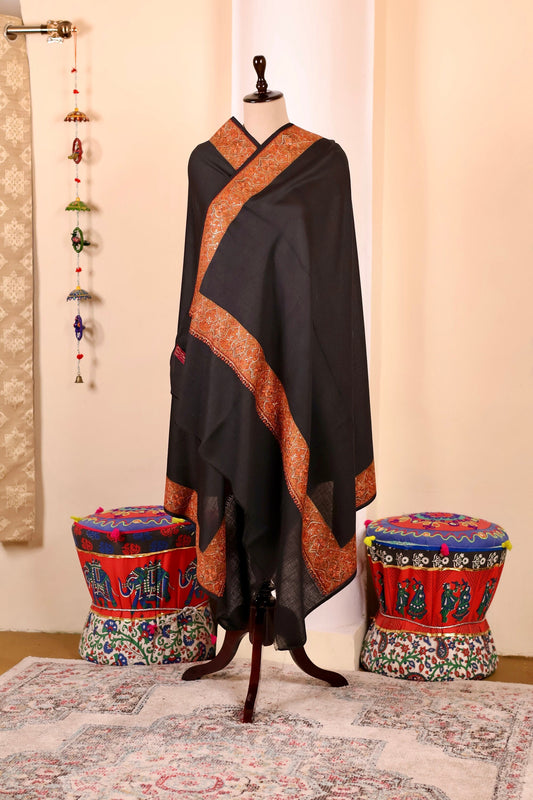 Elegant Pashmina Cashmere Shawl, Black Handmade Kashmiri Pashmina Silk Shawl, Premium Cashmere Scarfs, Soft & Warm Shawls, Christmas Gift