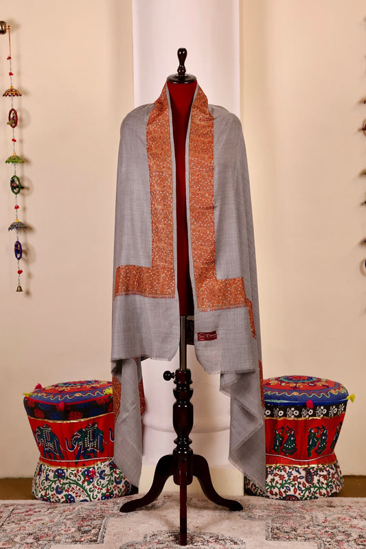 Authentic Pashmina Cashmere Shawl, Handmade Grey Kashmiri Pashmina Silk Shawl, Premium Cashmere Scarfs, Soft & Warm Shawls, Christmas Gift