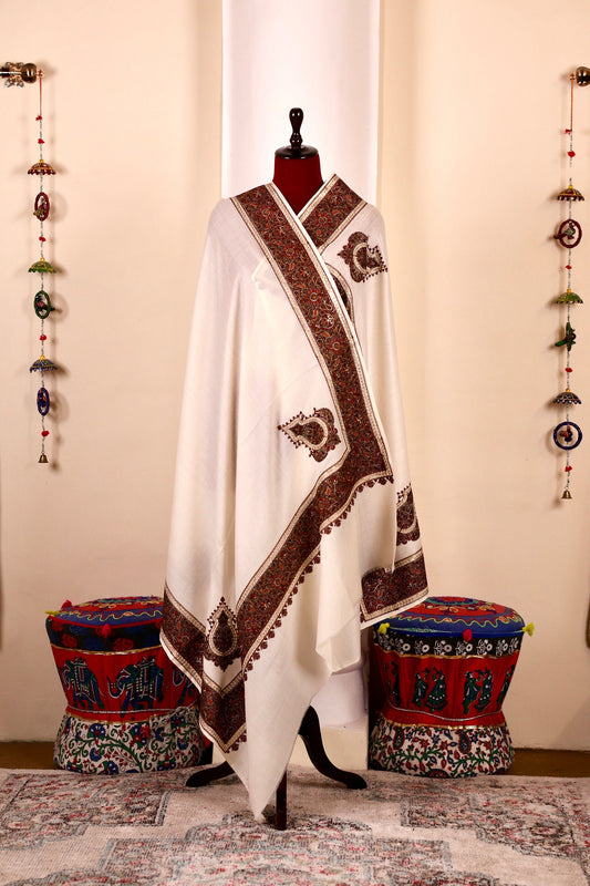 Authentic Pashmina Cashmere Shawl, Handmade White Kashmiri Pashmina Silk Shawl, Premium Cashmere Scarfs, Soft & Warm Shawls, Christmas Gift