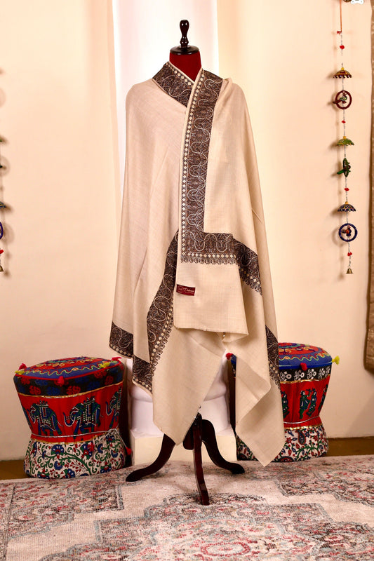 Authentic Pashmina Cashmere Shawl, Handmade Beige Kashmiri Pashmina Silk Shawl, Premium Cashmere Scarfs, Soft & Warm Shawls, Christmas Gift