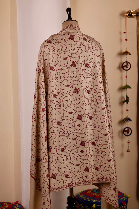 Beige Pashmina Cashmere Shawl, Sozni Embroidery Kashmiri Pashmina Silk Shawl, Premium Cashmere Scarfs, Soft & Warm Shawls, Christmas Gift