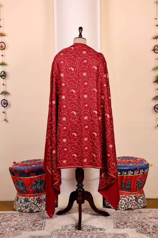 Red Pashmina Cashmere Shawl, Sozni Embroidery Kashmiri Pashmina Silk Shawl, Premium Cashmere Scarfs, Soft & Warm Shawls, Christmas Gift