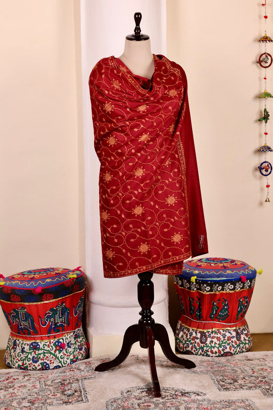 Red Pashmina Cashmere Shawl, Sozni Embroidery Kashmiri Pashmina Silk Shawl, Premium Cashmere Scarfs, Soft & Warm Shawls, Christmas Gift