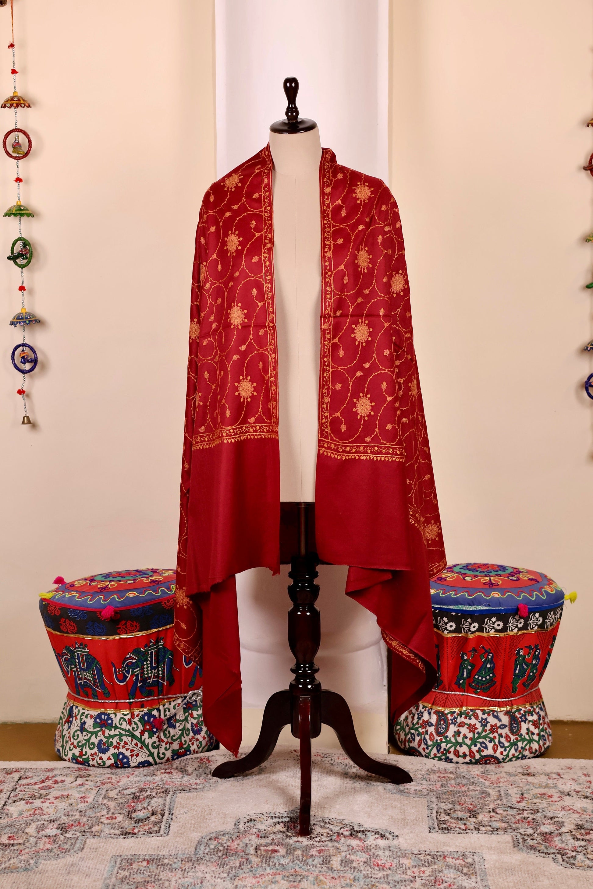 Red Pashmina Cashmere Shawl, Sozni Embroidery Kashmiri Pashmina Silk Shawl, Premium Cashmere Scarfs, Soft & Warm Shawls, Christmas Gift