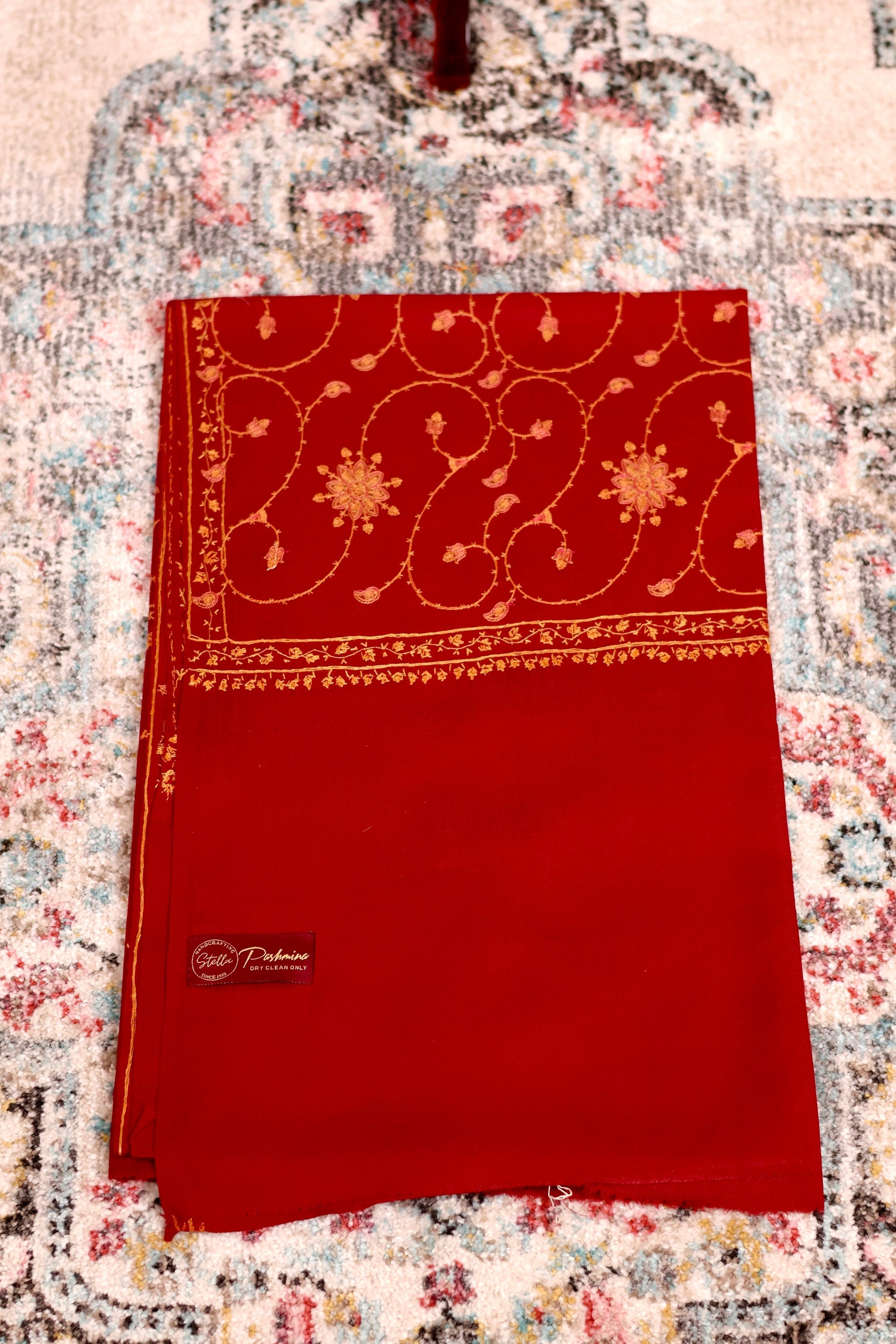 Red Pashmina Cashmere Shawl, Sozni Embroidery Kashmiri Pashmina Silk Shawl, Premium Cashmere Scarfs, Soft & Warm Shawls, Christmas Gift