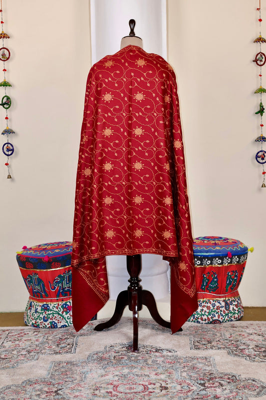 Red Pashmina Cashmere Shawl, Sozni Embroidery Kashmiri Pashmina Silk Shawl, Premium Cashmere Scarfs, Soft & Warm Shawls, Christmas Gift
