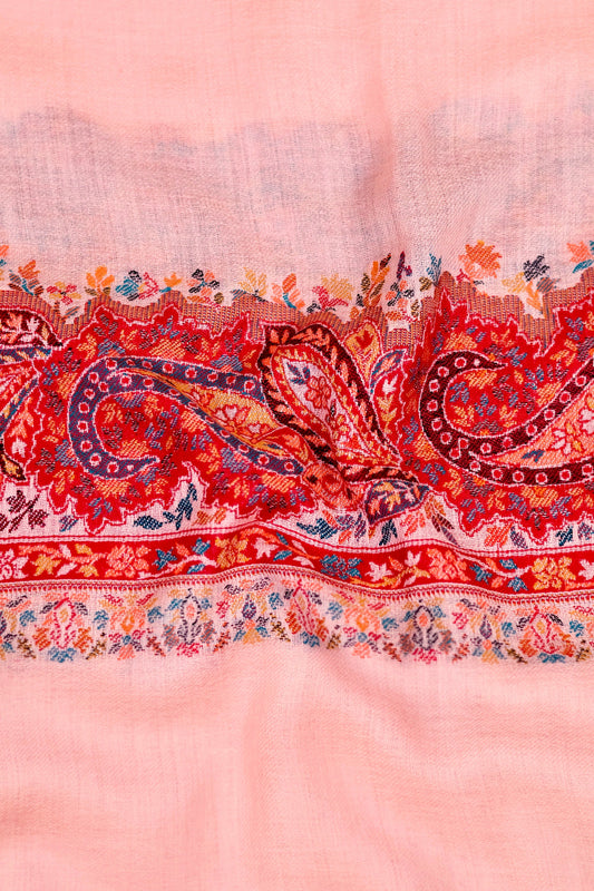Pink Pashmina Cashmere Shawl, Kalamkari Embroidery Kashmiri Pashmina Silk Shawl, Premium Cashmere Scarfs, Soft & Warm Shawls, Christmas Gift