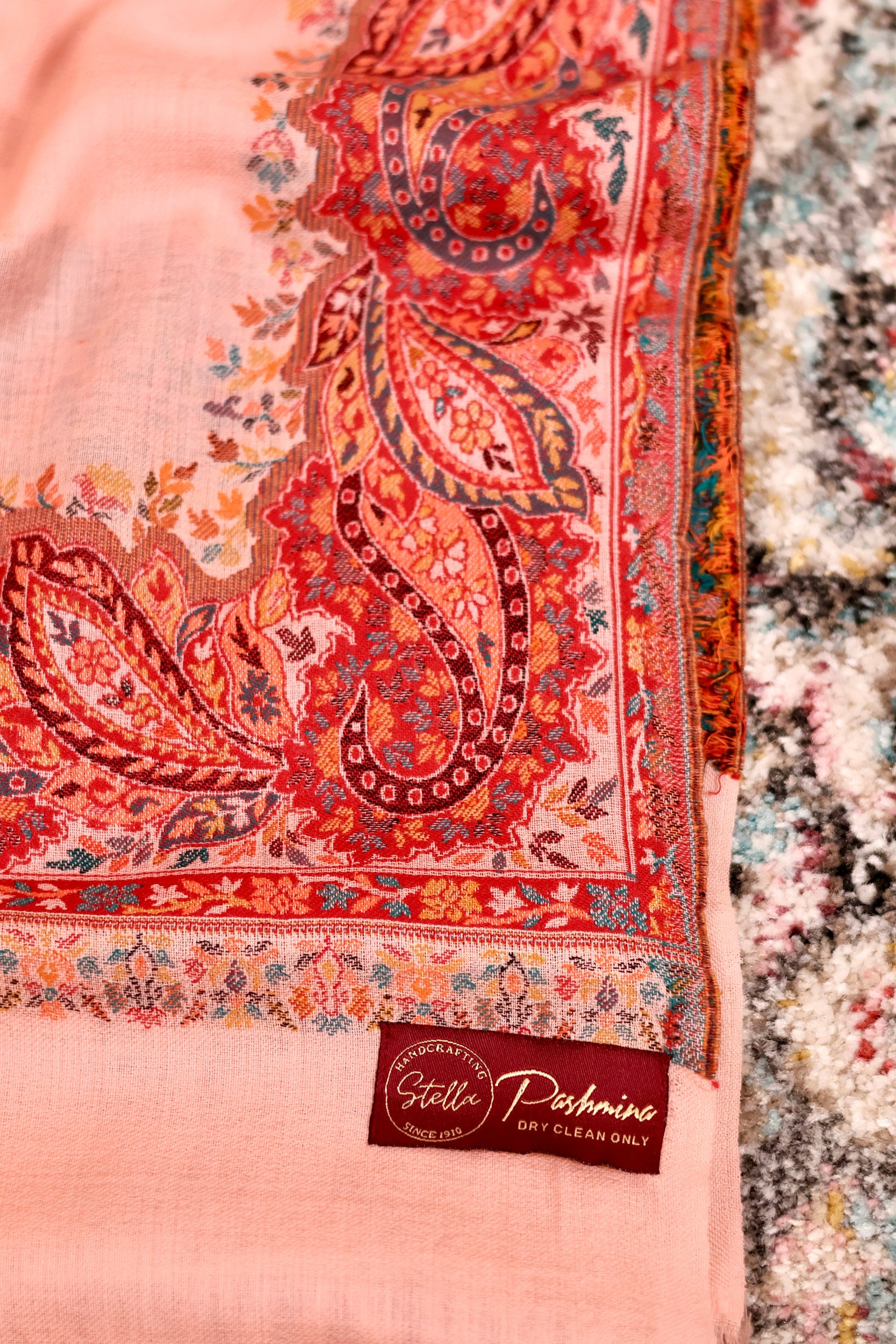 Pink Pashmina Cashmere Shawl, Kalamkari Embroidery Kashmiri Pashmina Silk Shawl, Premium Cashmere Scarfs, Soft & Warm Shawls, Christmas Gift