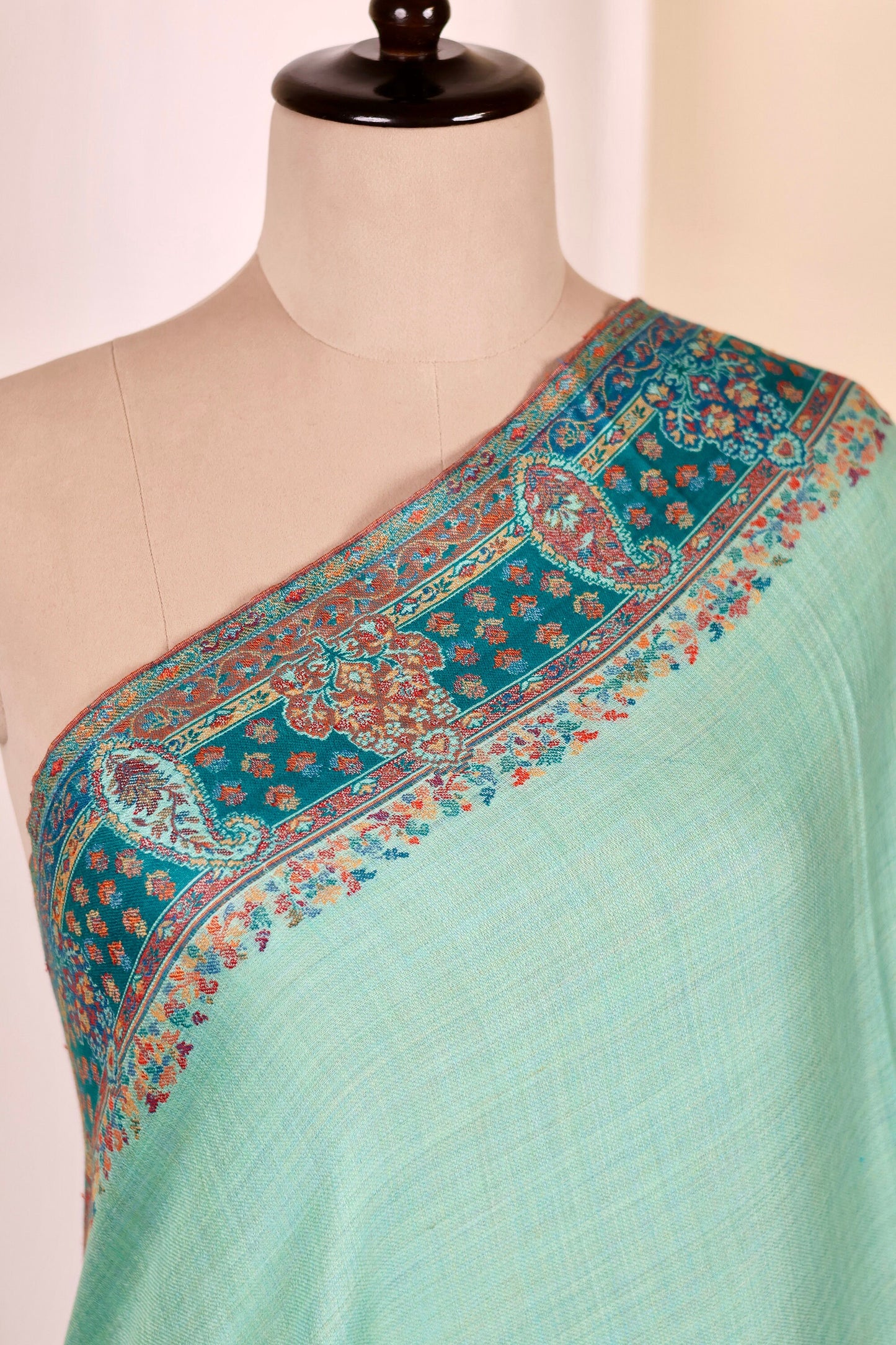 Green Pashmina Cashmere Shawl, Kalamkari Kashmiri Pashmina Silk Shawl, Premium Cashmere Scarfs, Soft & Warm Shawls Christmas Gift