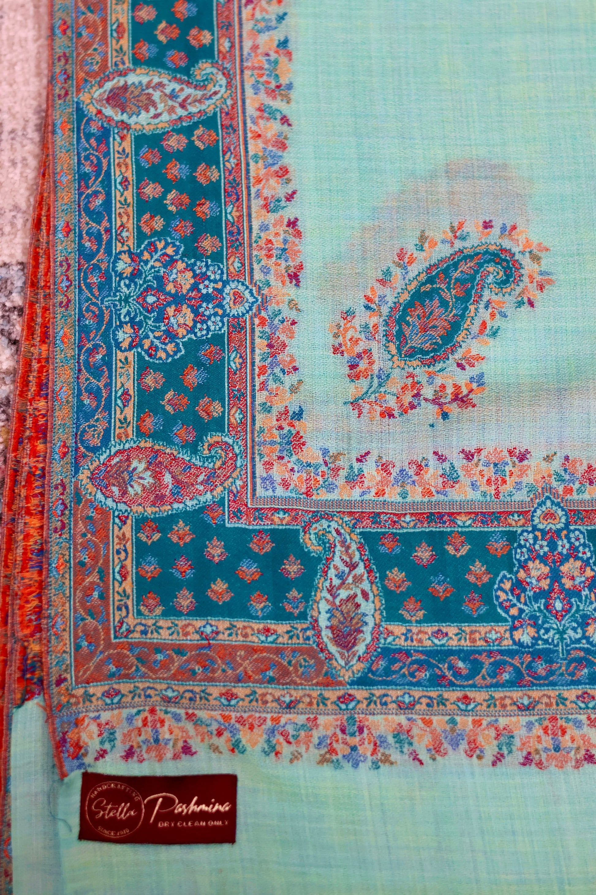 Green Pashmina Cashmere Shawl, Kalamkari Kashmiri Pashmina Silk Shawl, Premium Cashmere Scarfs, Soft & Warm Shawls Christmas Gift