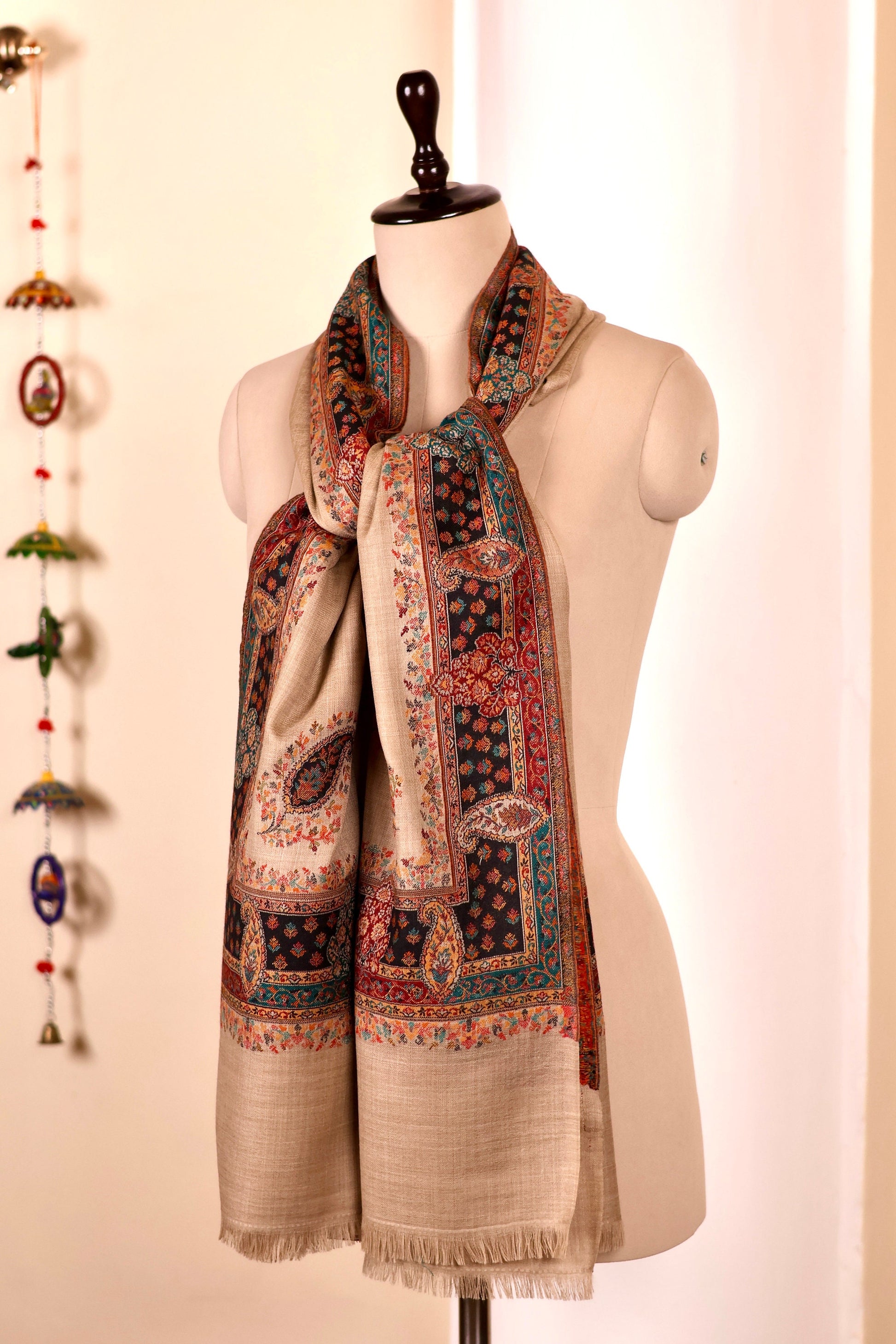 Paisley Pashmina Cashmere Shawl, Kalamkari Kashmiri Pashmina Silk Shawl, Premium Cashmere Scarfs, Soft & Warm Shawls Christmas Gift