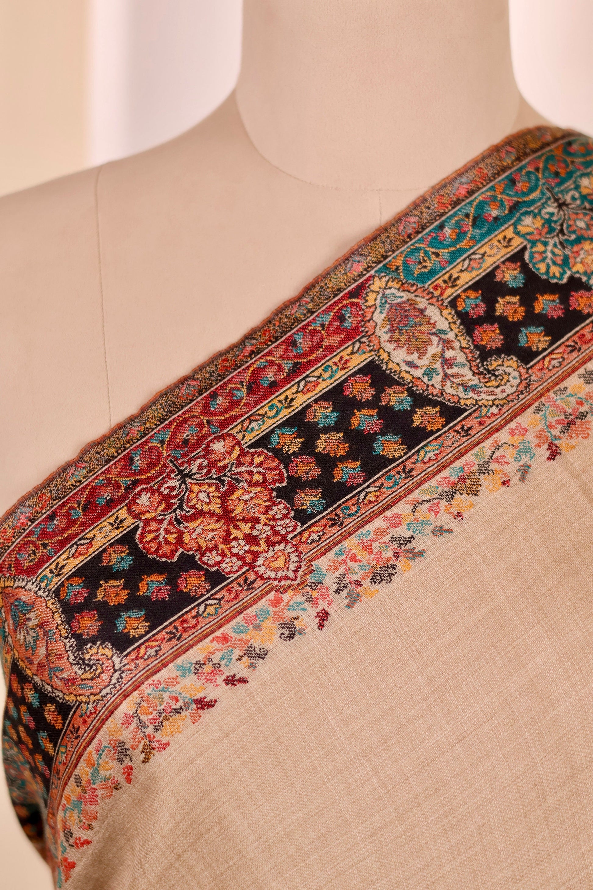 Paisley Pashmina Cashmere Shawl, Kalamkari Kashmiri Pashmina Silk Shawl, Premium Cashmere Scarfs, Soft & Warm Shawls Christmas Gift