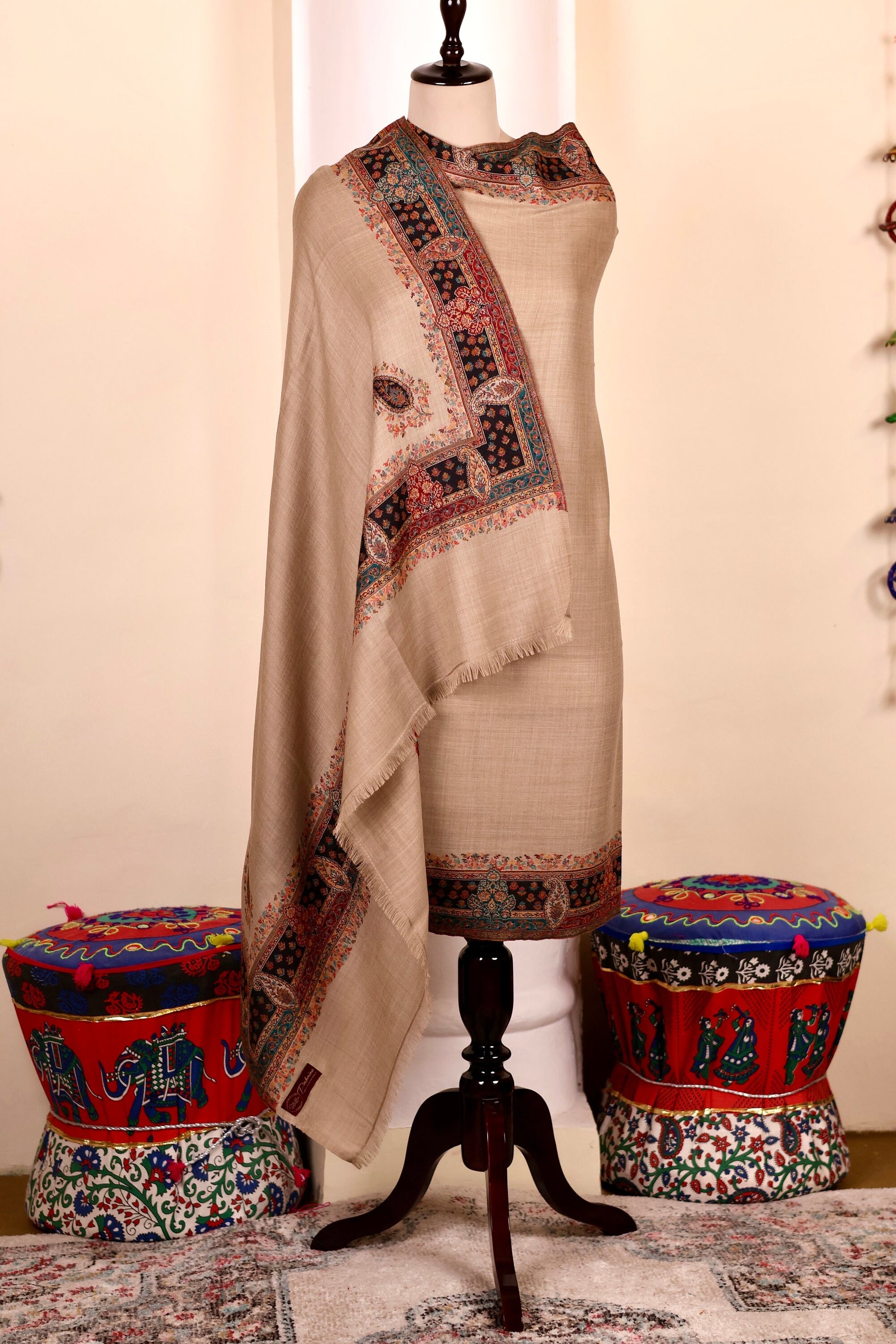 Paisley Pashmina Cashmere Shawl, Kalamkari Kashmiri Pashmina Silk Shawl, Premium Cashmere Scarfs, Soft & Warm Shawls Christmas Gift