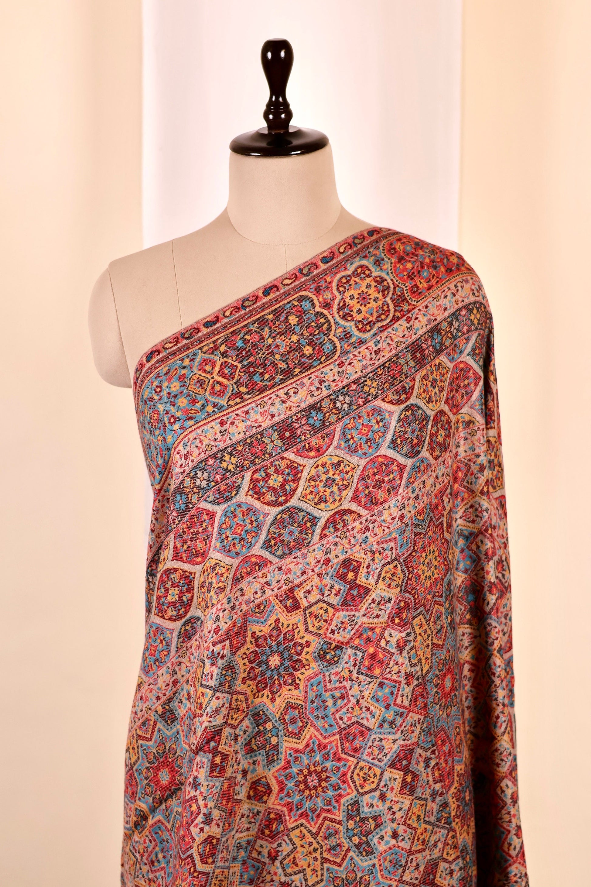Pashmina Cashmere Shawl, Multi Color Kalamkari Kashmiri Pashmina Silk Shawl, Premium Cashmere Shawl, Soft & Warm Shawls, Christmas Gift