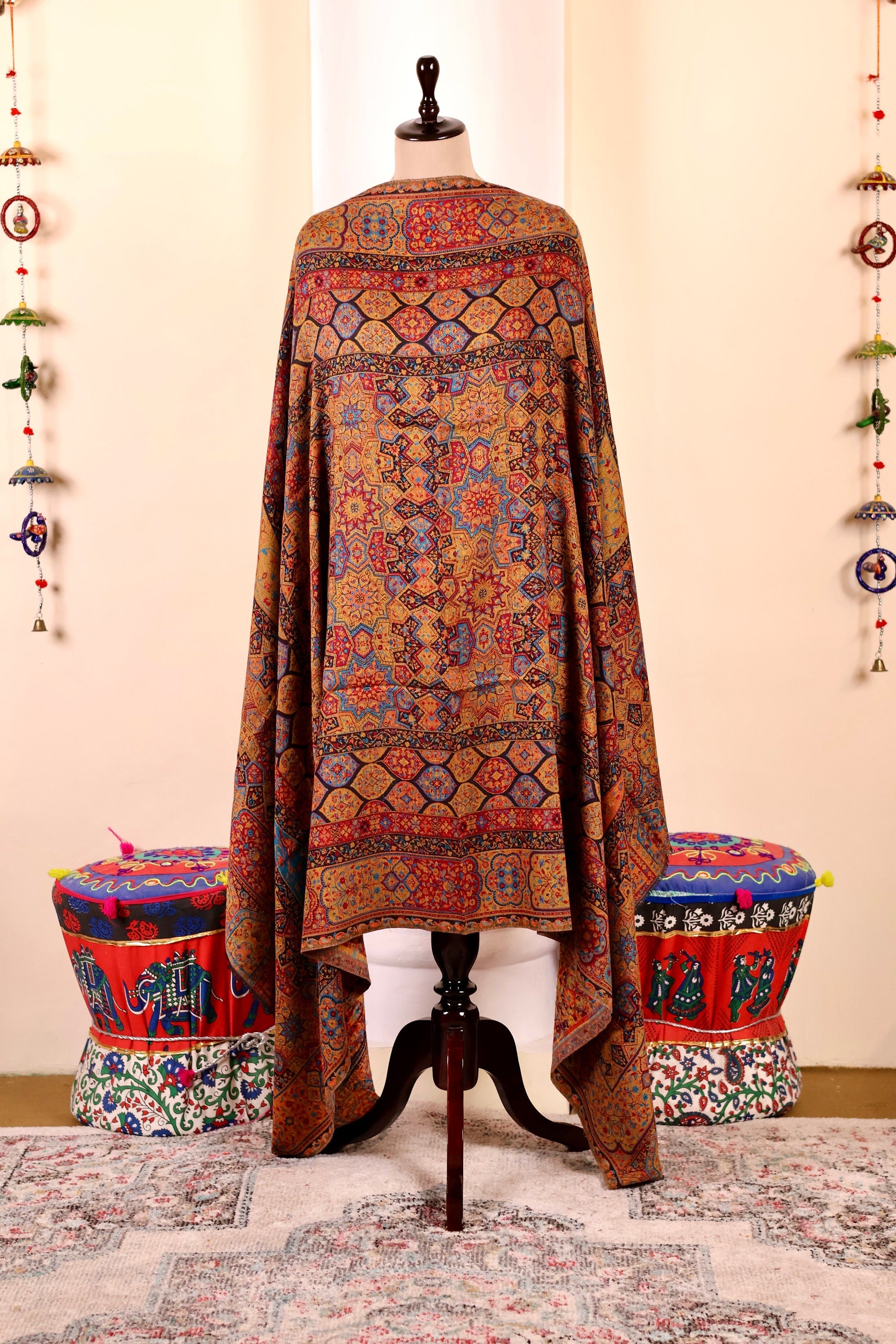 Pashmina Cashmere Shawl, Kalamkari Embroidery Kashmiri Pashmina Silk Shawl, Premium Cashmere Shawl, Soft & Warm Shawls, Christmas Gift