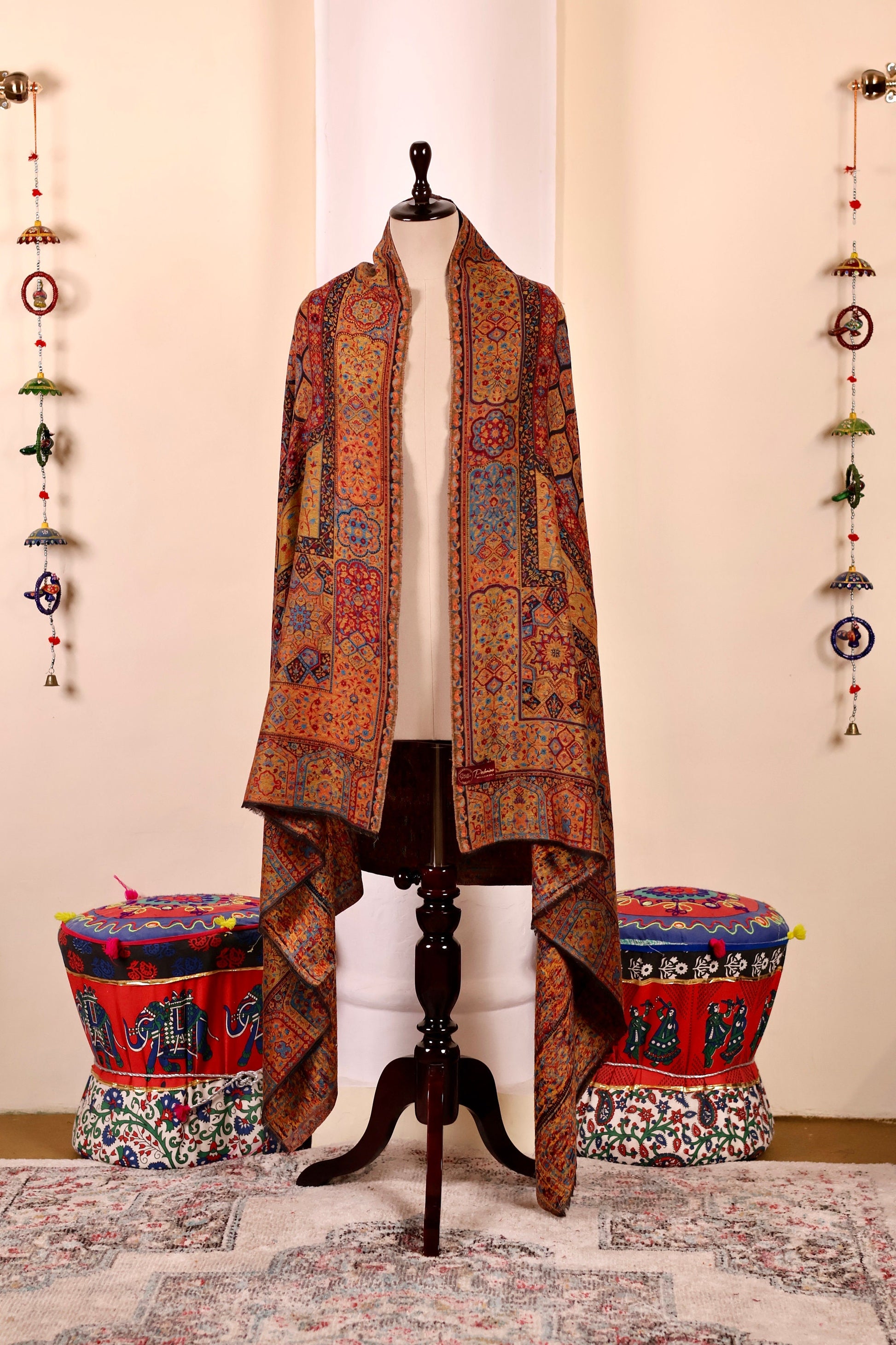 Pashmina Cashmere Shawl, Kalamkari Embroidery Kashmiri Pashmina Silk Shawl, Premium Cashmere Shawl, Soft & Warm Shawls, Christmas Gift
