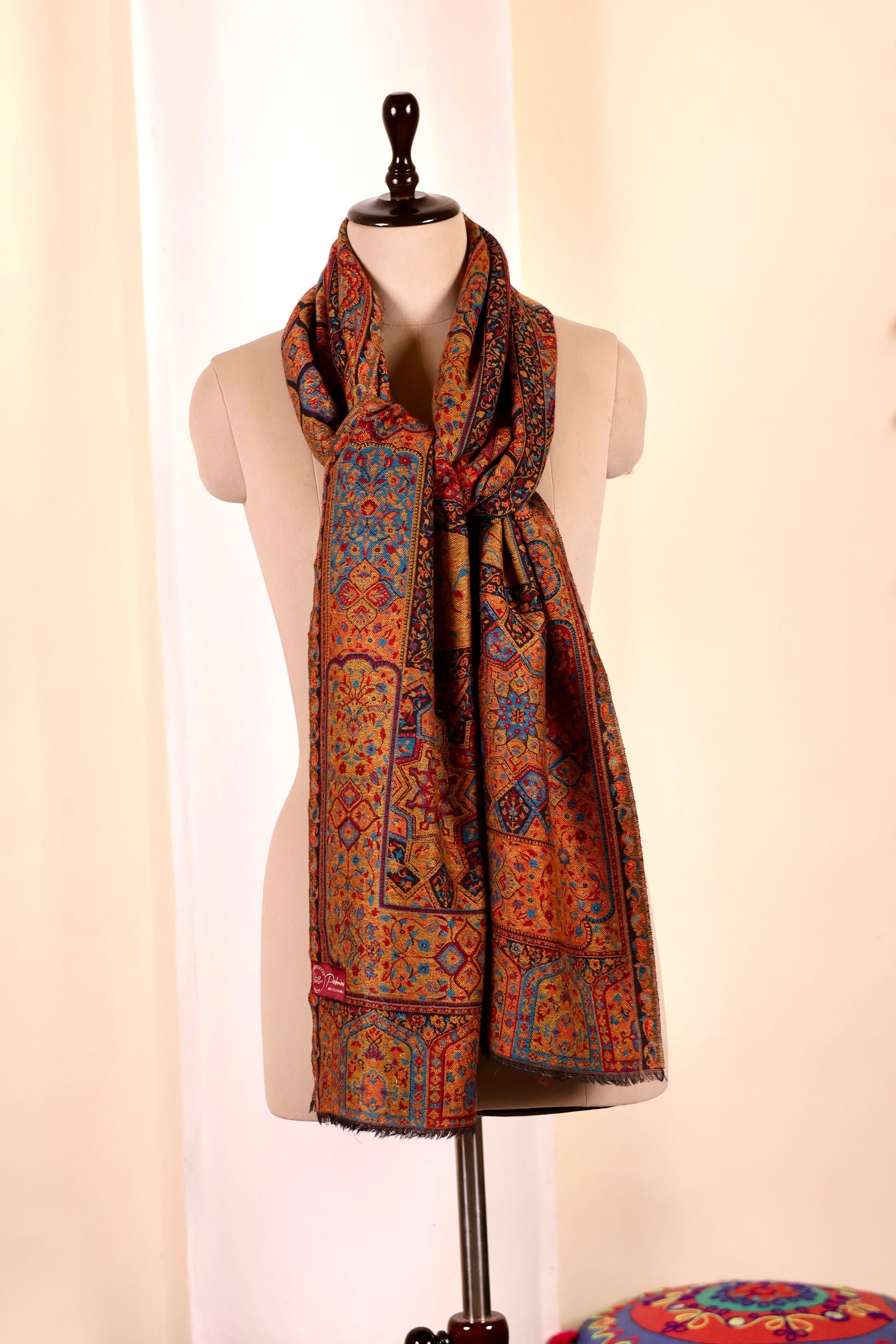 Pashmina Cashmere Shawl, Kalamkari Embroidery Kashmiri Pashmina Silk Shawl, Premium Cashmere Shawl, Soft & Warm Shawls, Christmas Gift