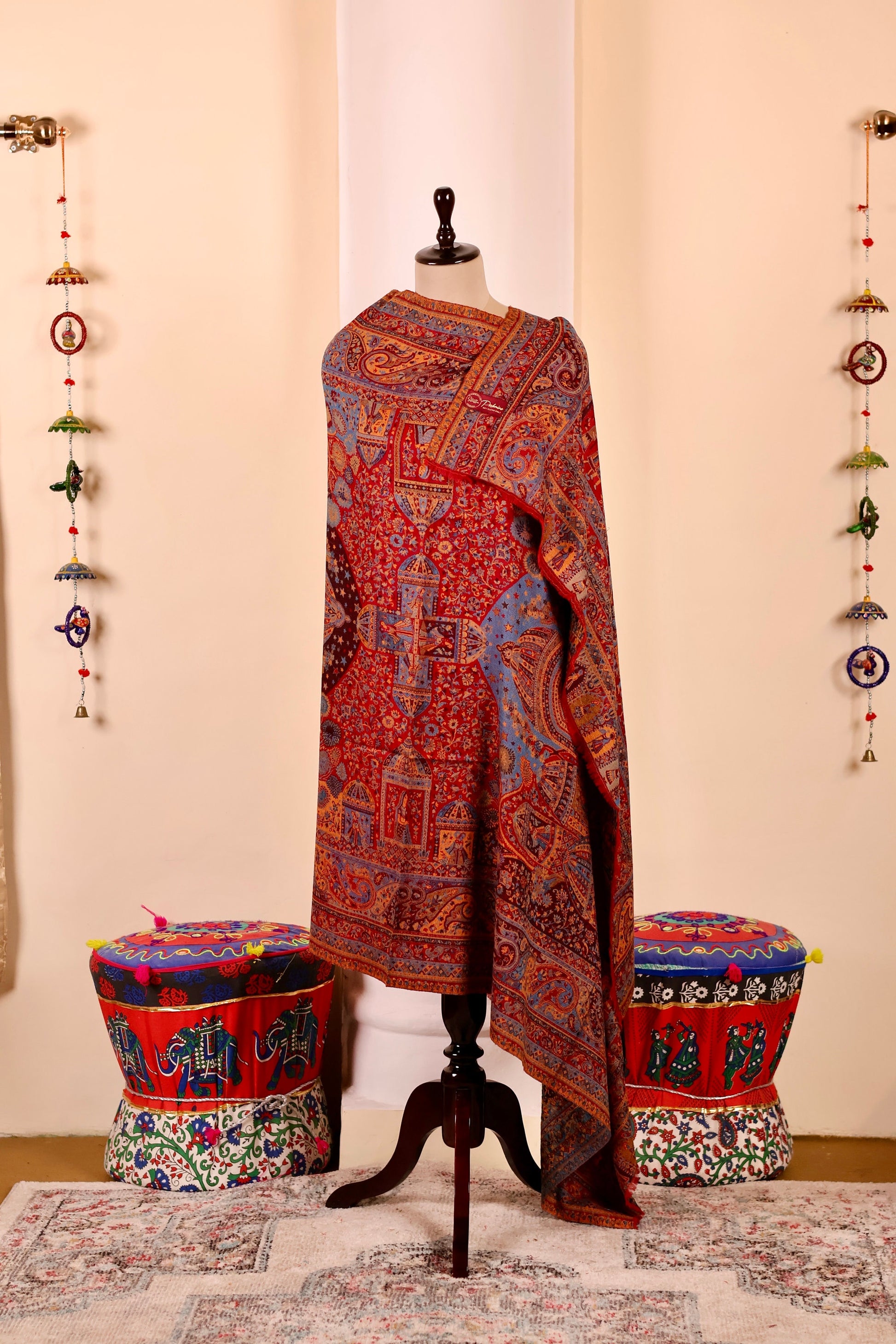 Red Pashmina Cashmere Shawl, Kalamkari Embroidery Kashmiri Pashmina Silk Shawl, Premium Cashmere Shawl, Soft & Warm Shawls, Christmas Gift