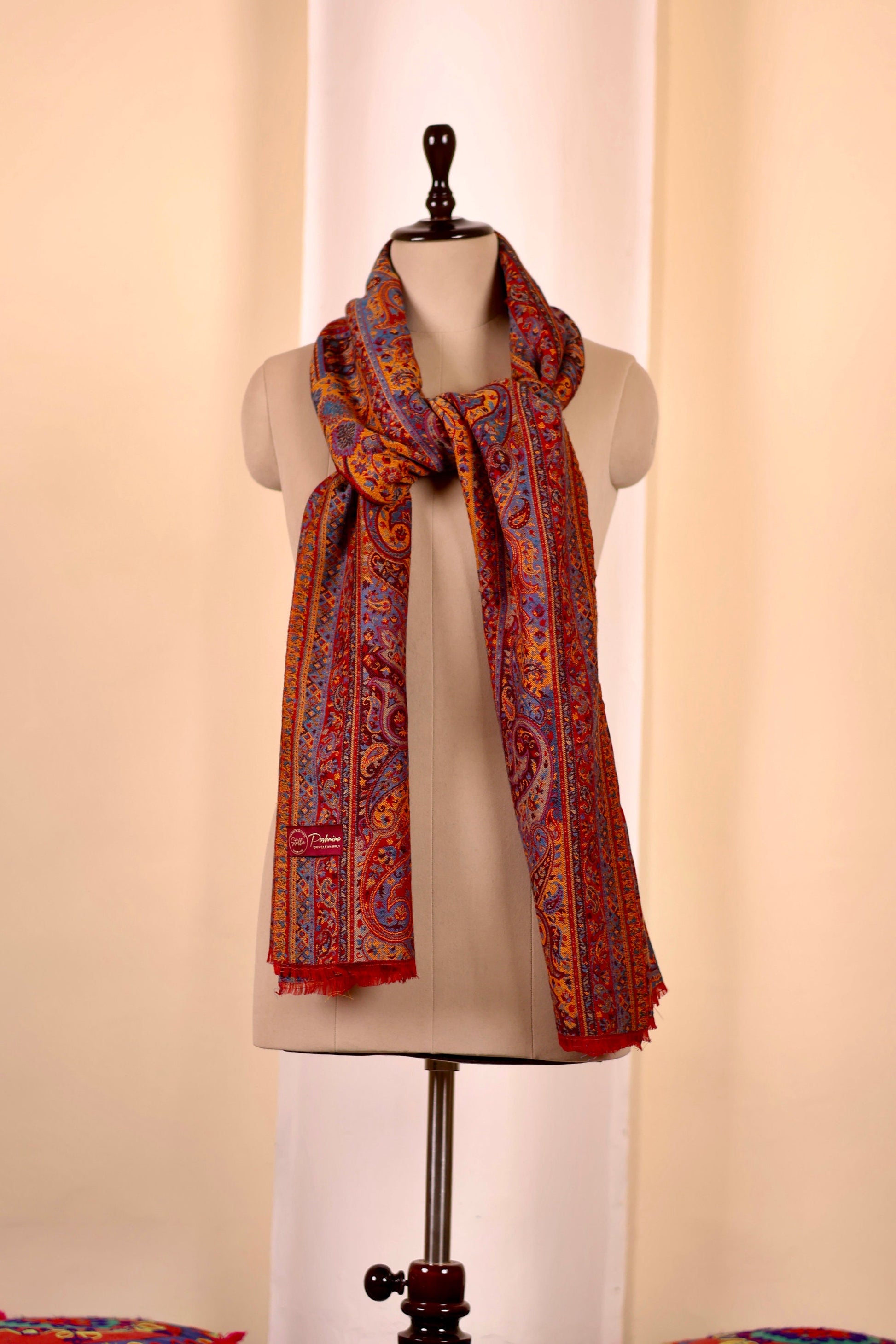 Red Pashmina Cashmere Shawl, Kalamkari Embroidery Kashmiri Pashmina Silk Shawl, Premium Cashmere Shawl, Soft & Warm Shawls, Christmas Gift
