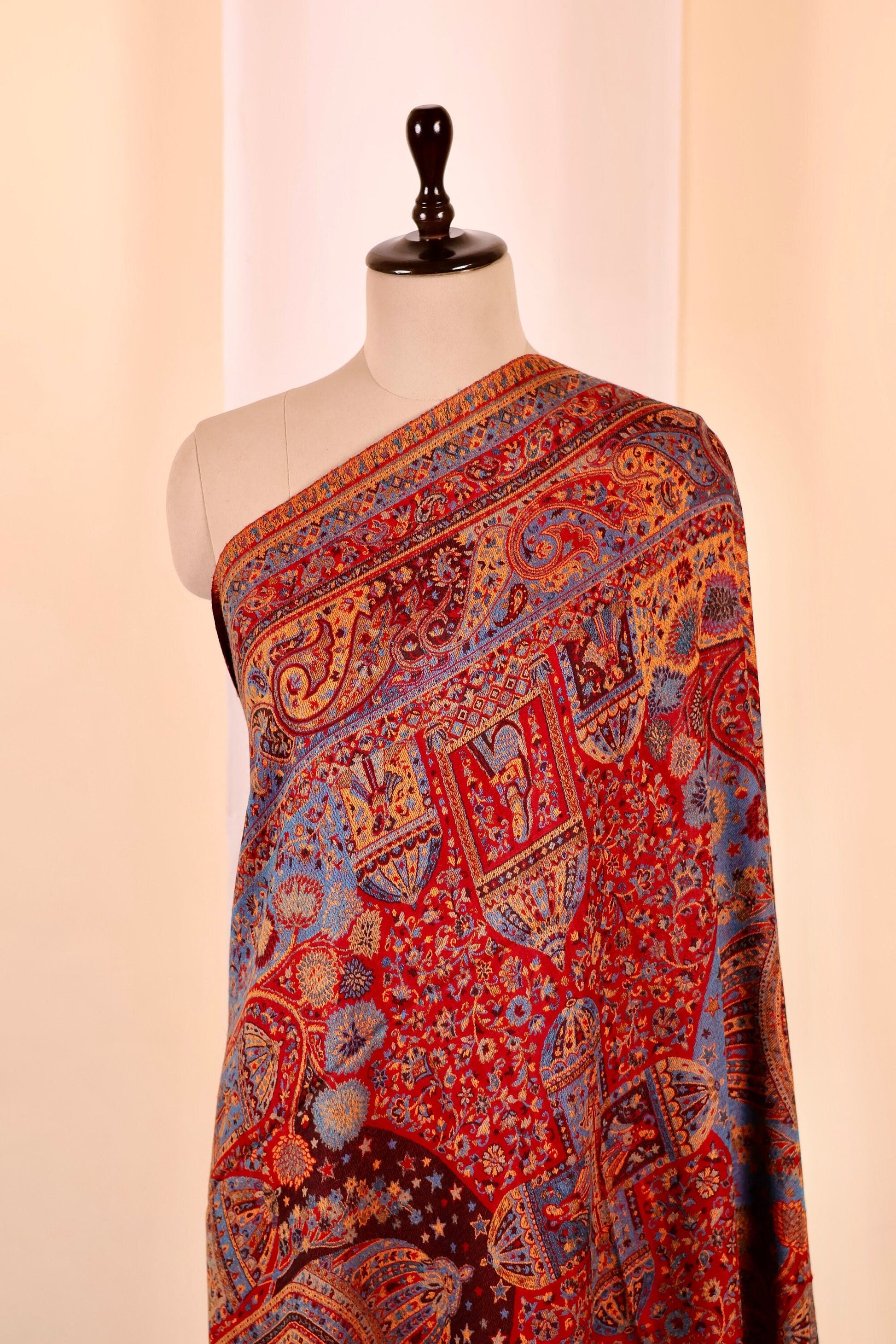 Red Pashmina Cashmere Shawl, Kalamkari Embroidery Kashmiri Pashmina Silk Shawl, Premium Cashmere Shawl, Soft & Warm Shawls, Christmas Gift