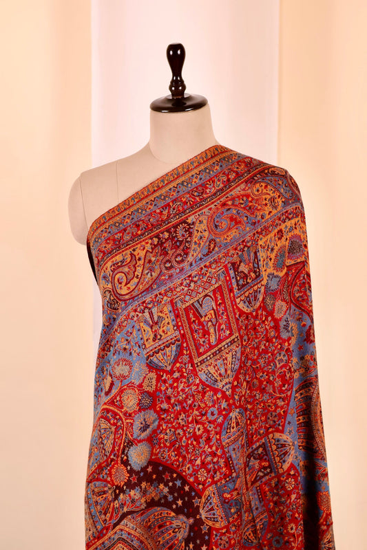 Red Pashmina Cashmere Shawl, Kalamkari Embroidery Kashmiri Pashmina Silk Shawl, Premium Cashmere Shawl, Soft & Warm Shawls, Christmas Gift