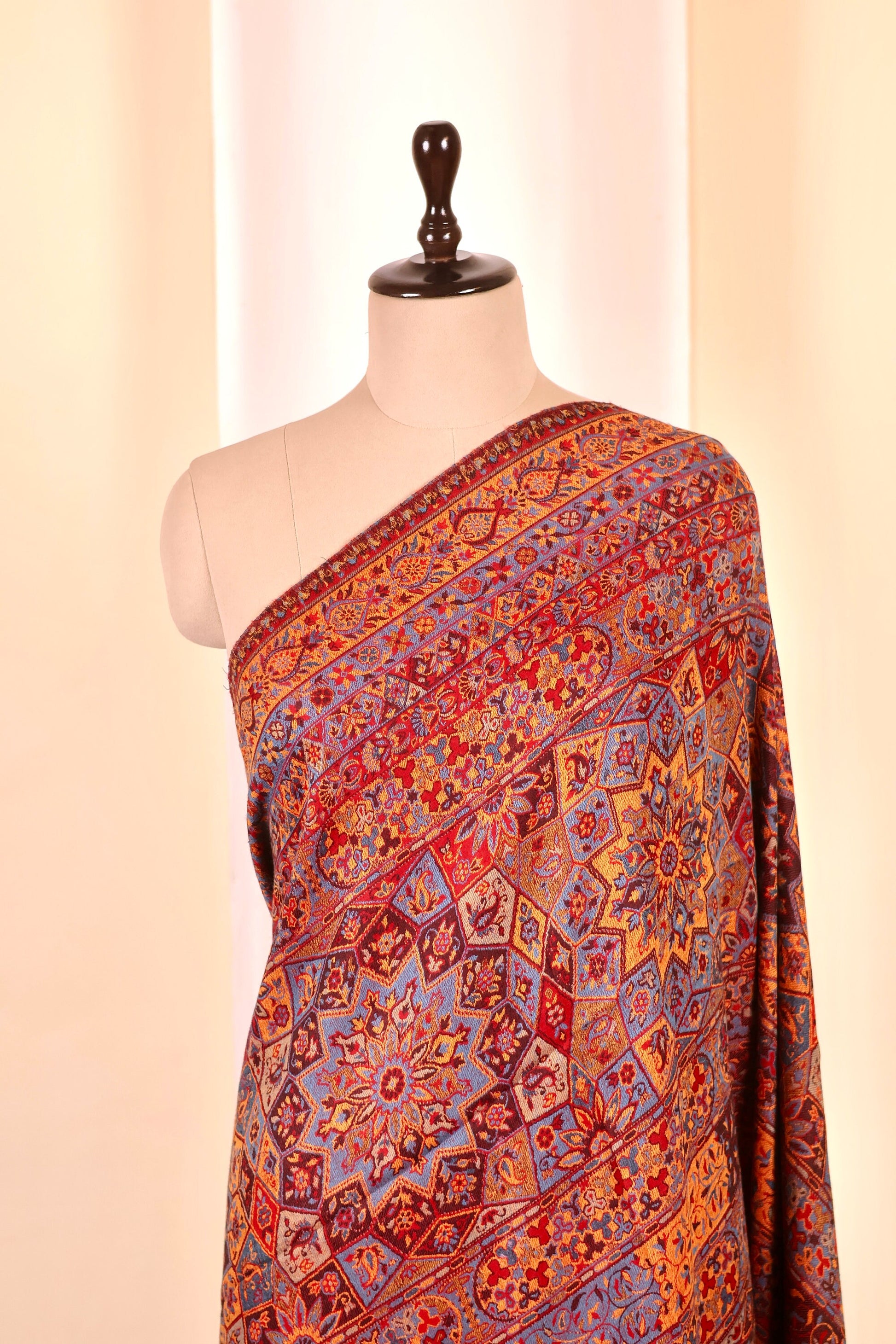 Red Pashmina Cashmere Shawl, Kalamkari Embroidery Kashmiri Pashmina Silk Shawl, Premium Cashmere Shawl, Soft & Warm Shawls, Christmas Gift